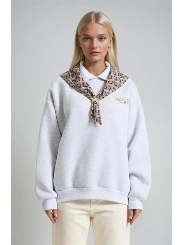 Eşarp Detaylı Oversize Sweatshirt 3498