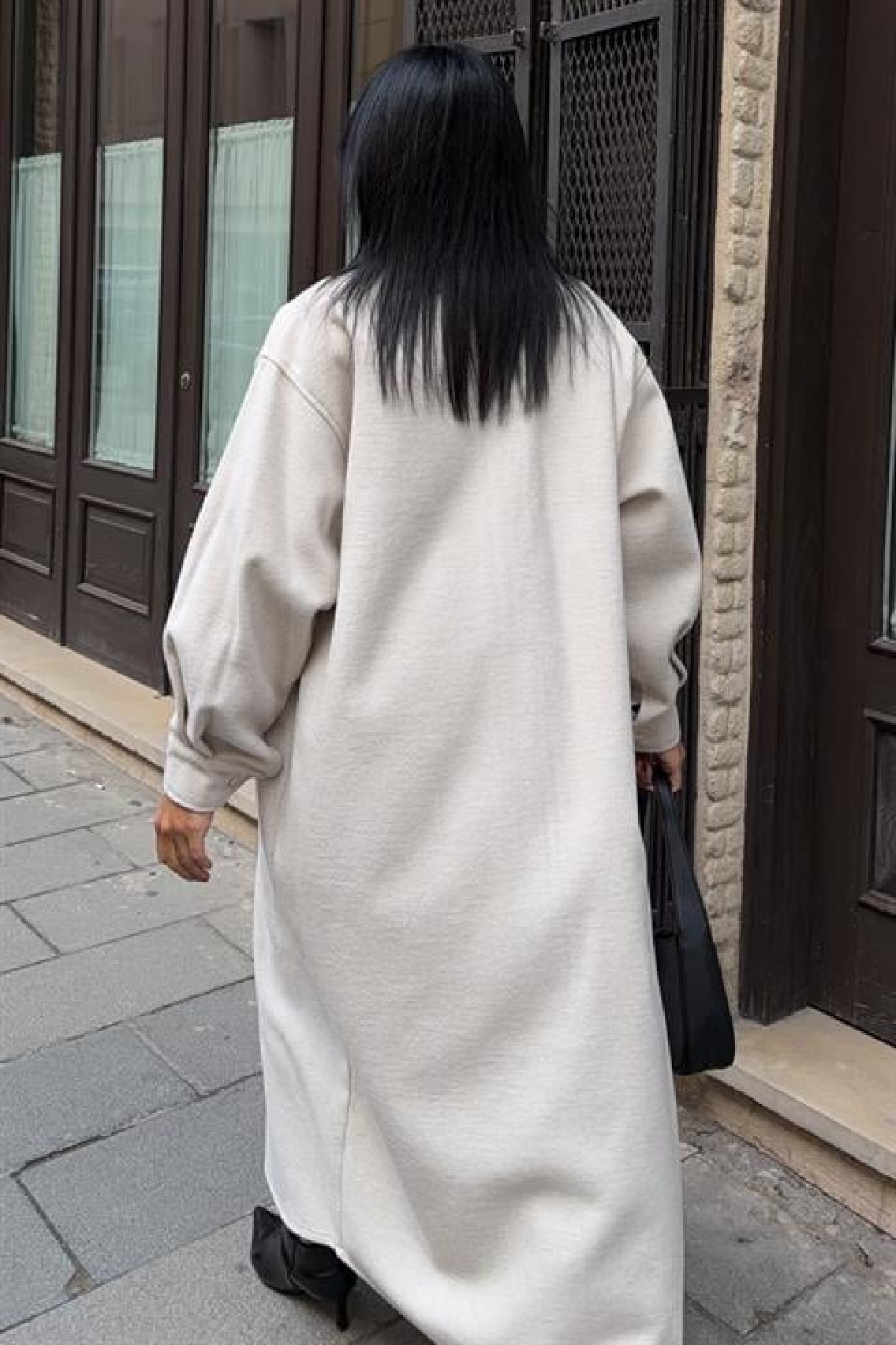 Oversize Cepli Düğmeli Uzun Kaşe Kaban 7131