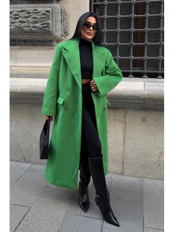 Oversize Kruvaze Uzun Kaşe Kaban 7130