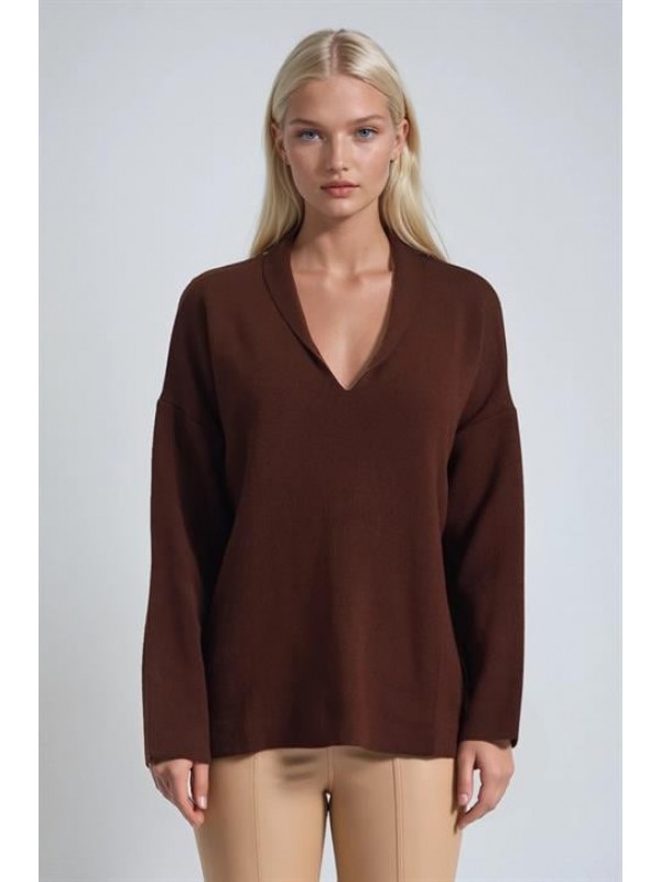 Şal Yaka Detaylı Standart Triko Kazak 1422