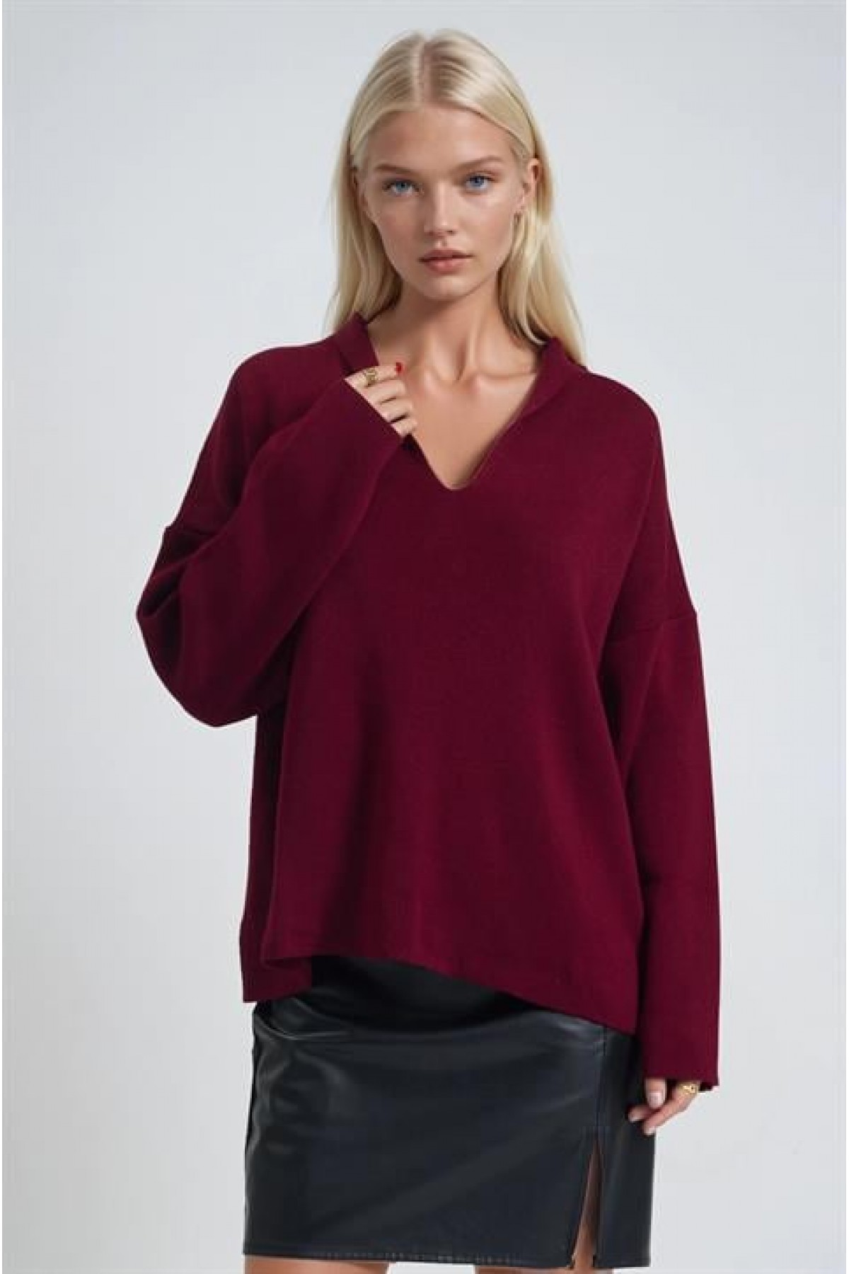 Şal Yaka Detaylı Standart Triko Kazak 1422