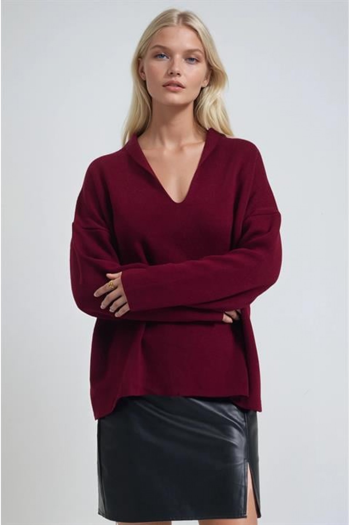 Şal Yaka Detaylı Standart Triko Kazak 1422