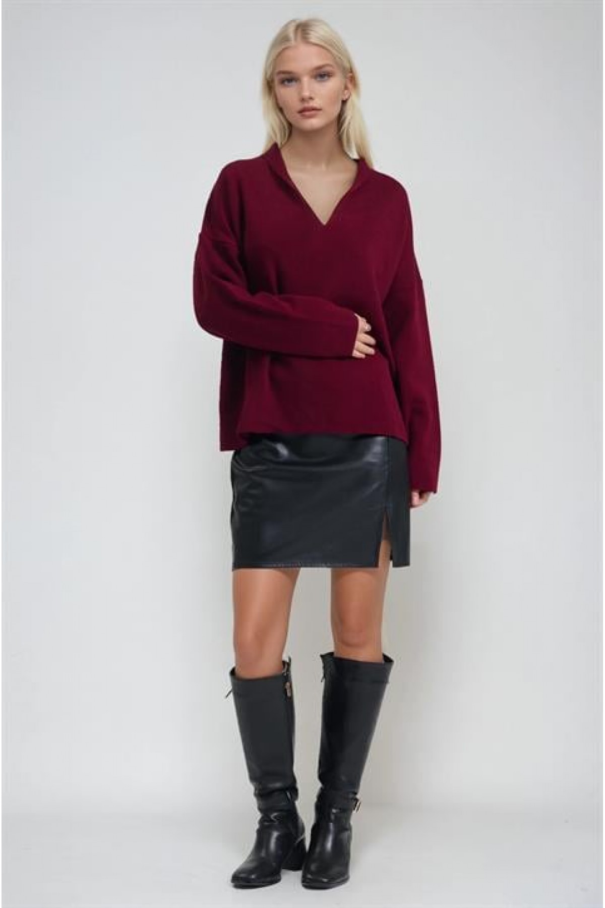 Şal Yaka Detaylı Standart Triko Kazak 1422