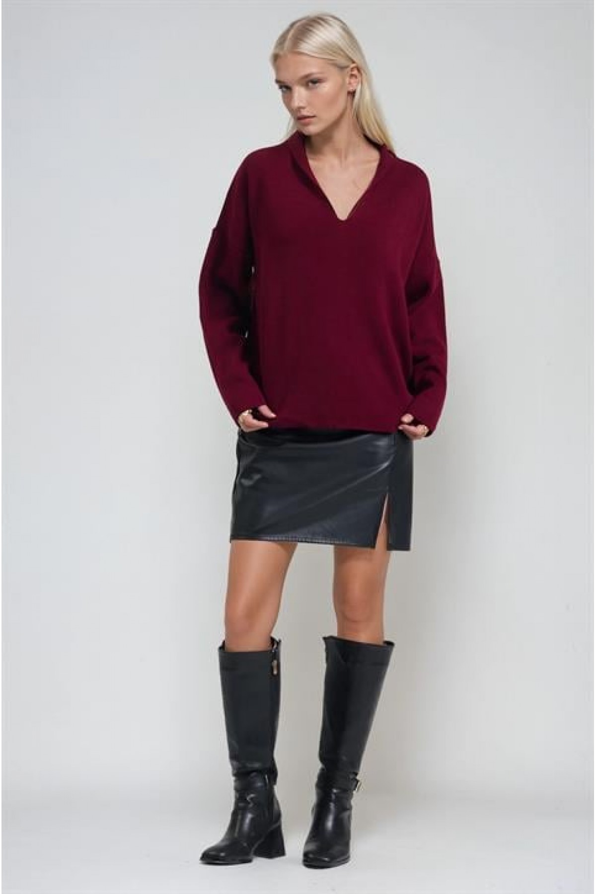 Şal Yaka Detaylı Standart Triko Kazak 1422