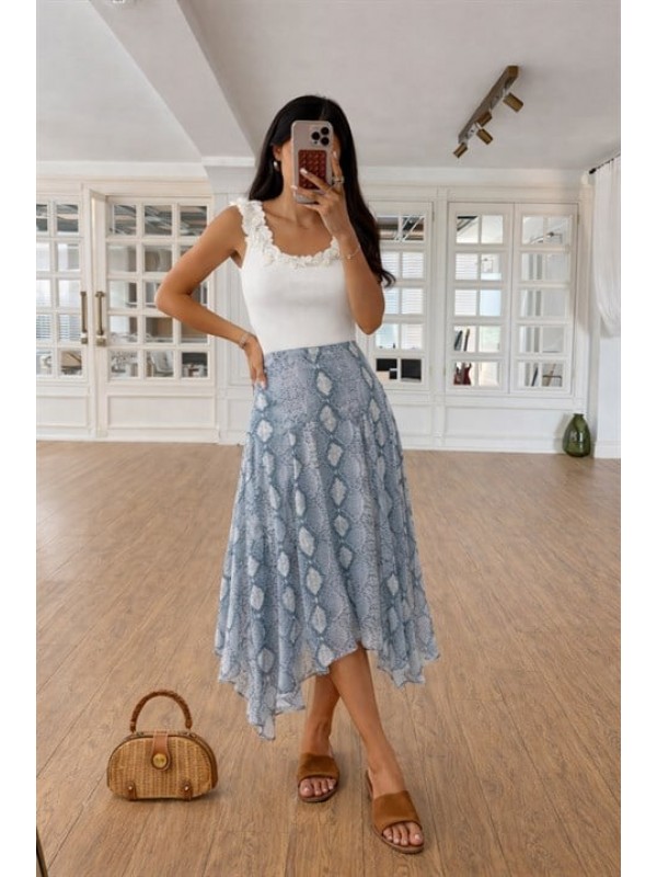 Etek Ucu Asimetrik Etnik Desen Astarlı Etek 4091