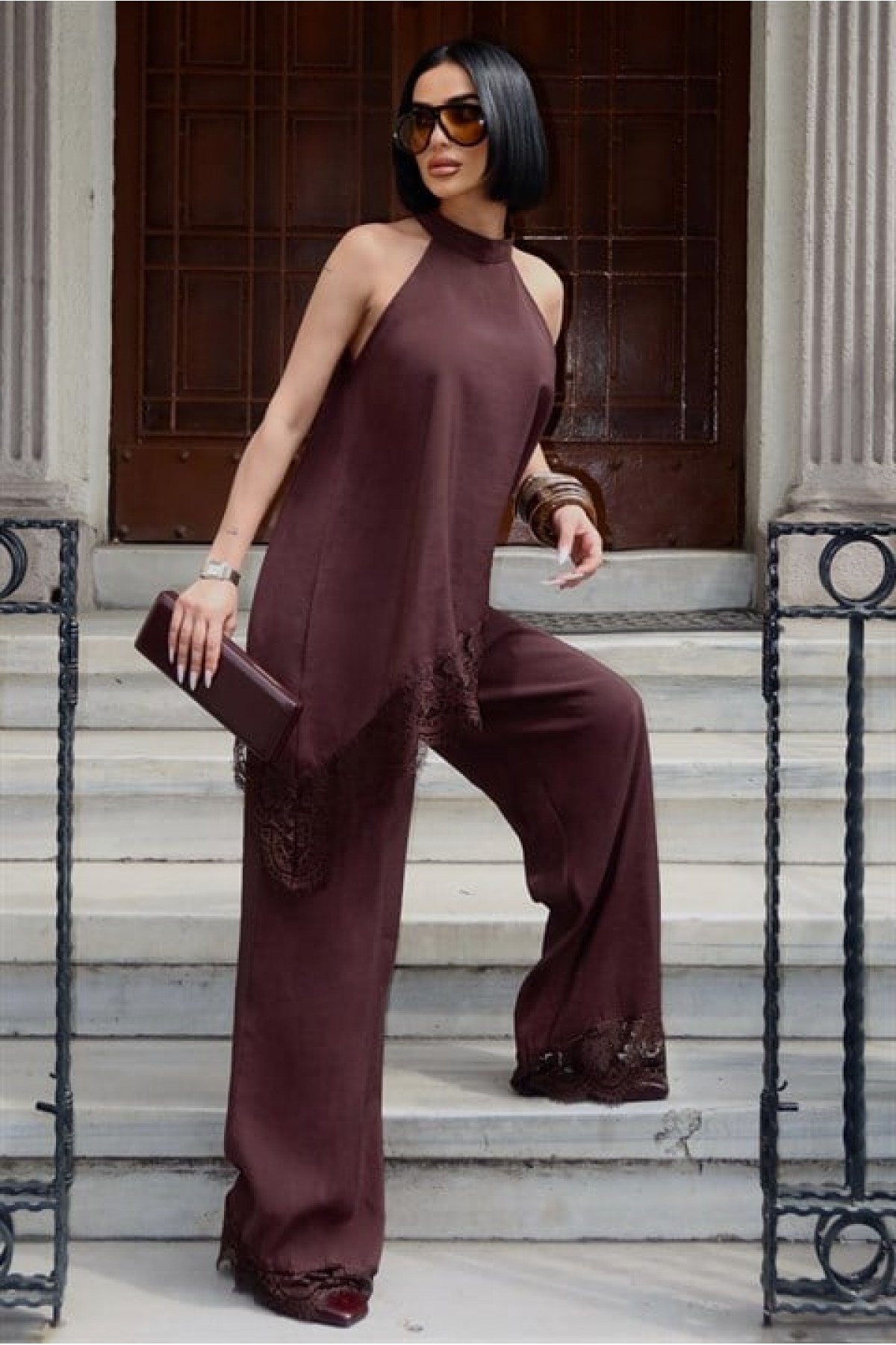 Dantel Detaylı Pantolon Bluz Set  10330