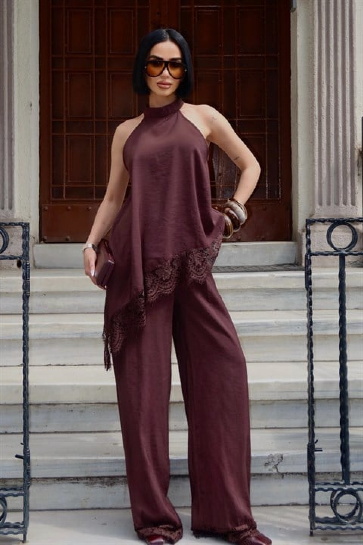 Dantel Detaylı Pantolon Bluz Set  10330