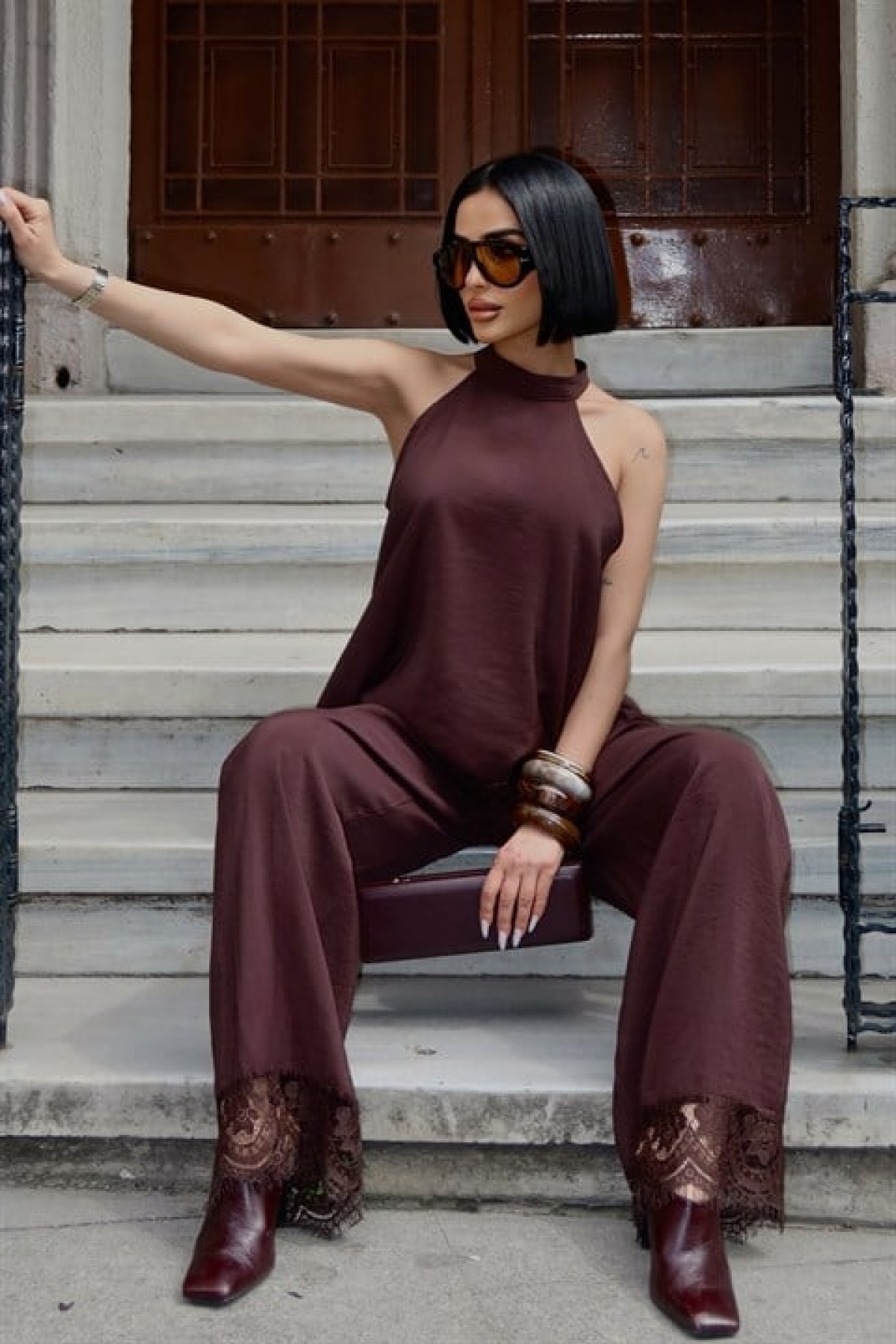 Dantel Detaylı Pantolon Bluz Set  10330