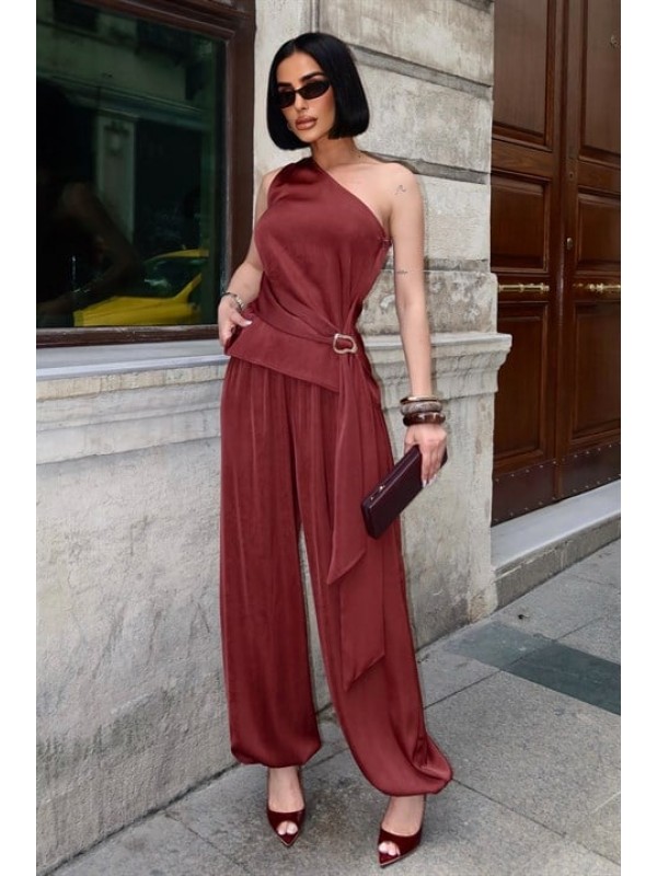 Beli Toka Detaylı Tek Omuzlu Takım  10331