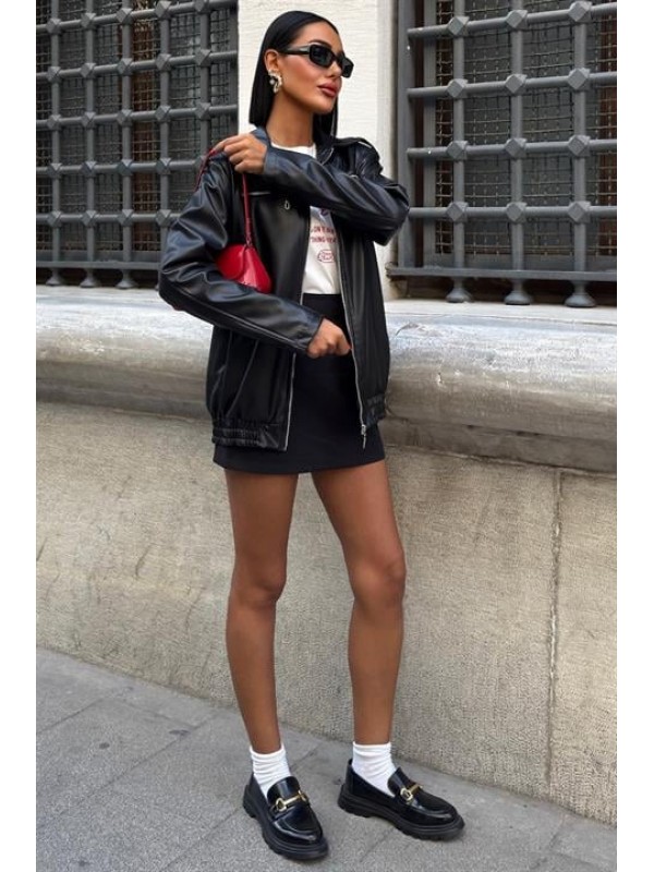 Florie Oversize Suni Deri Ceket 6108