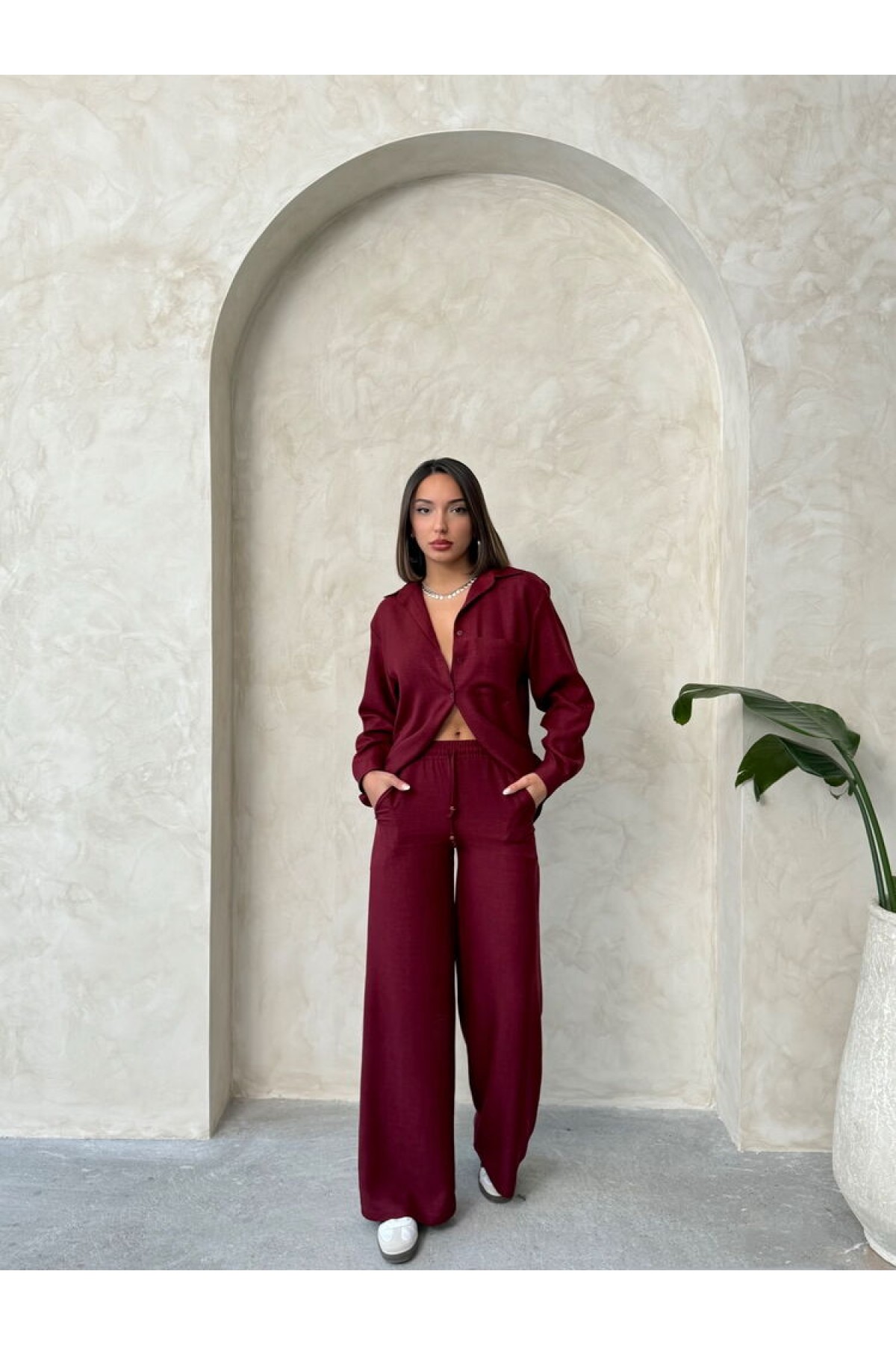 Keten Pantolon - Bordo | Topshow