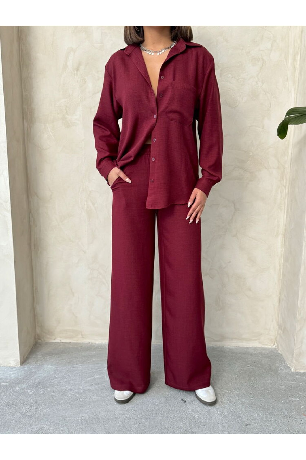 Keten Pantolon - Bordo | Topshow