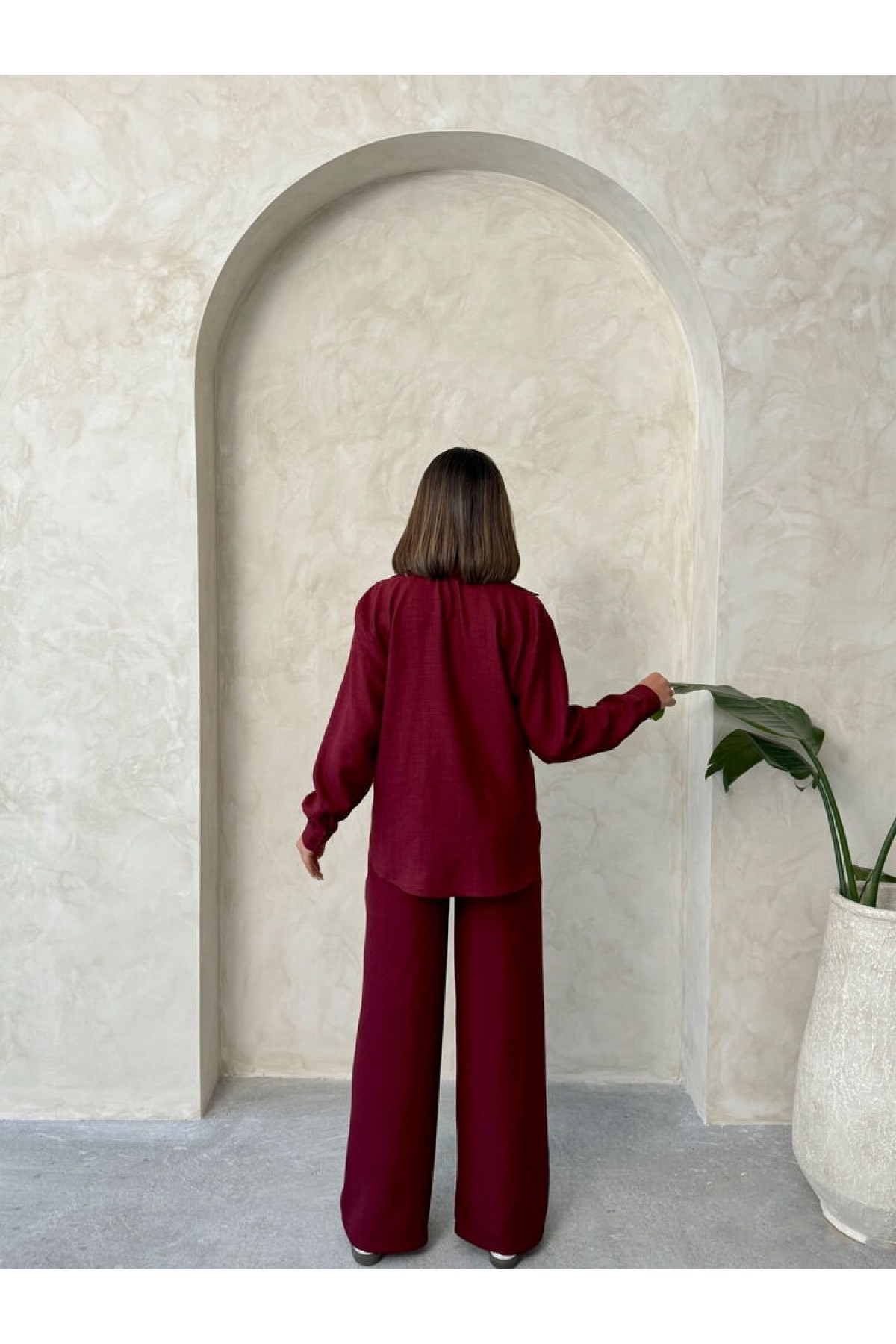 Keten Pantolon - Bordo | Topshow