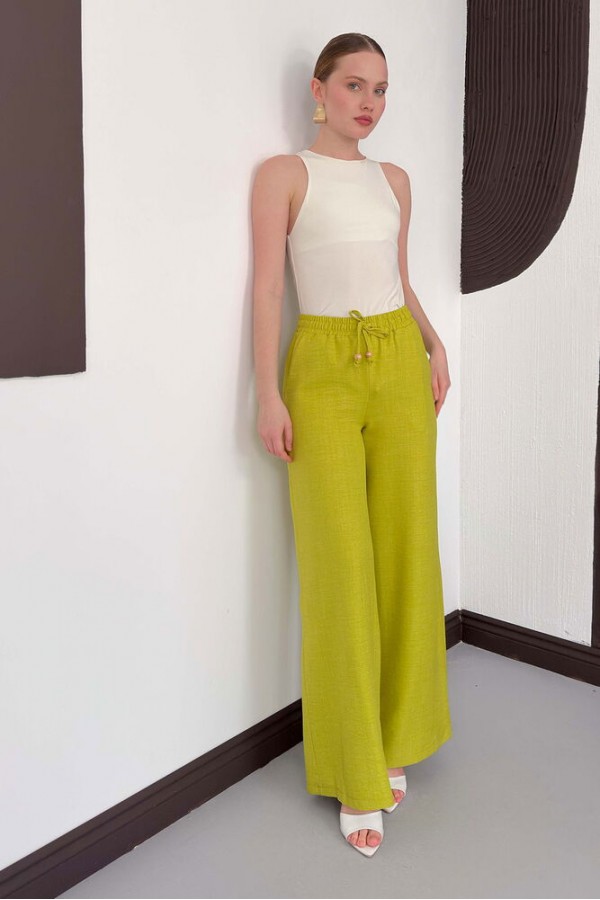 Topshow Fıstık Yeşili Keten Toptan Pantolon