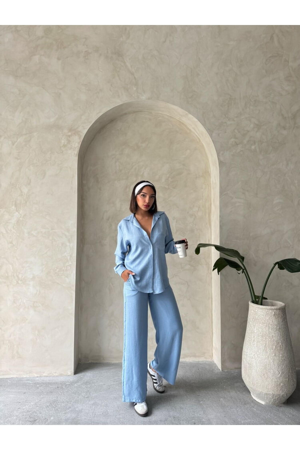 Topshow Mavi Keten Toptan Pantolon