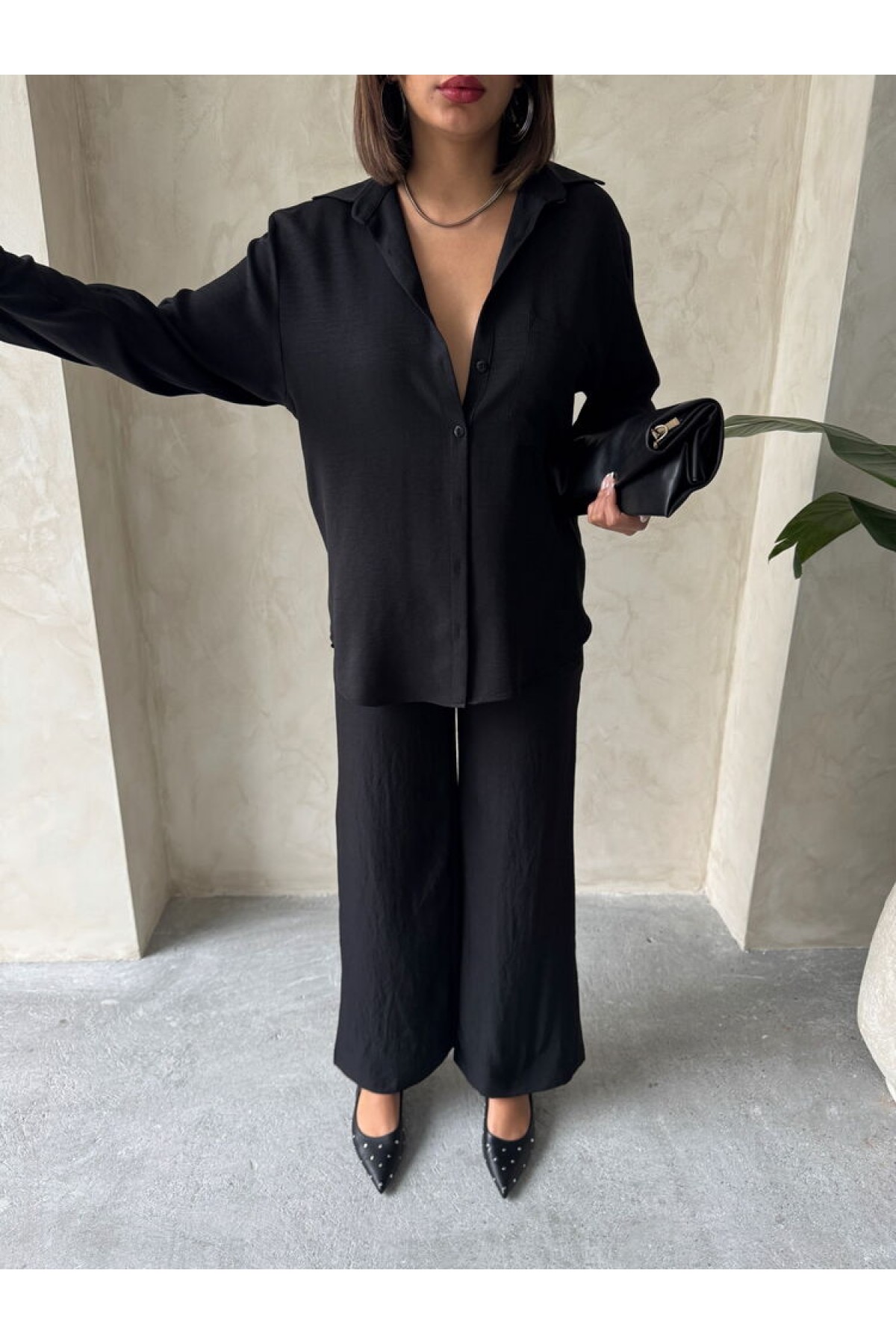 Topshow Siyah Keten Toptan Pantolon