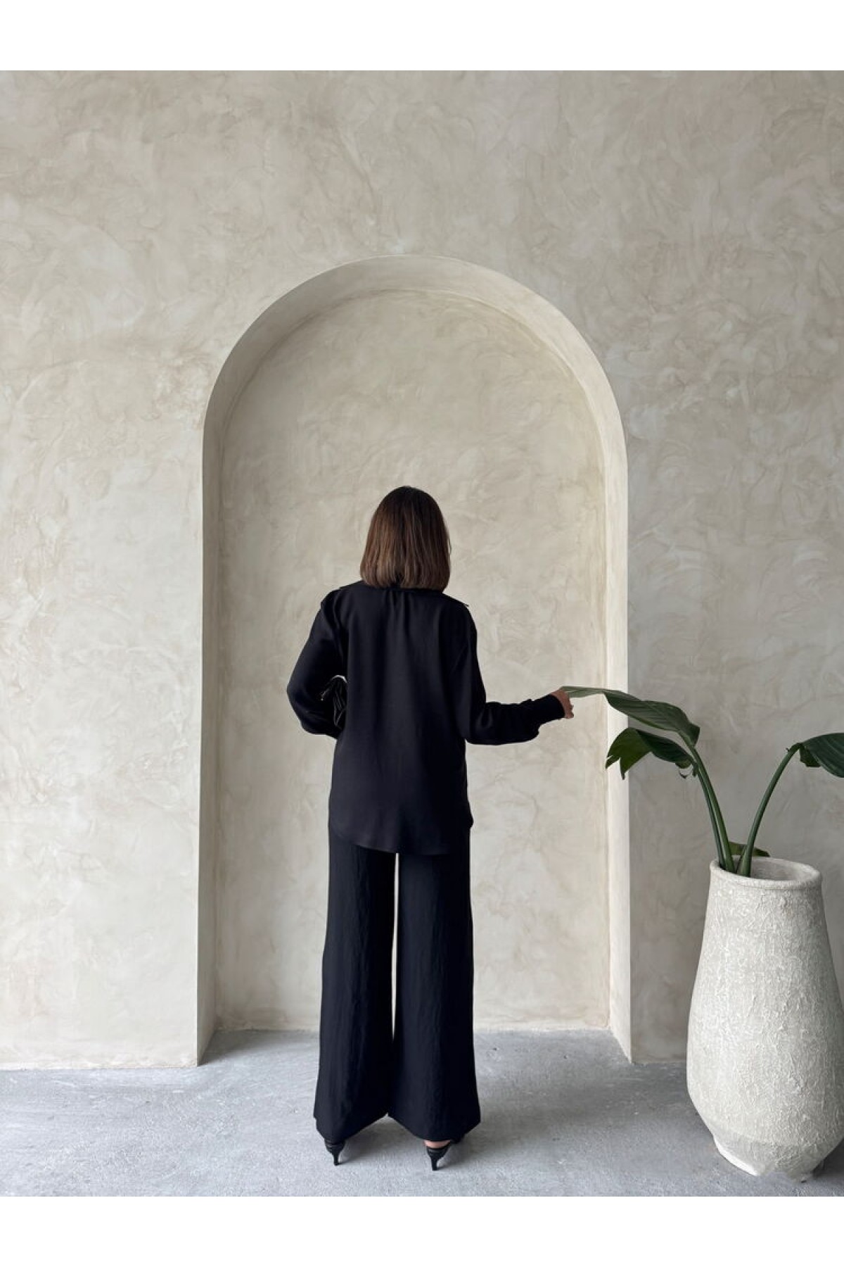 Topshow Siyah Keten Toptan Pantolon