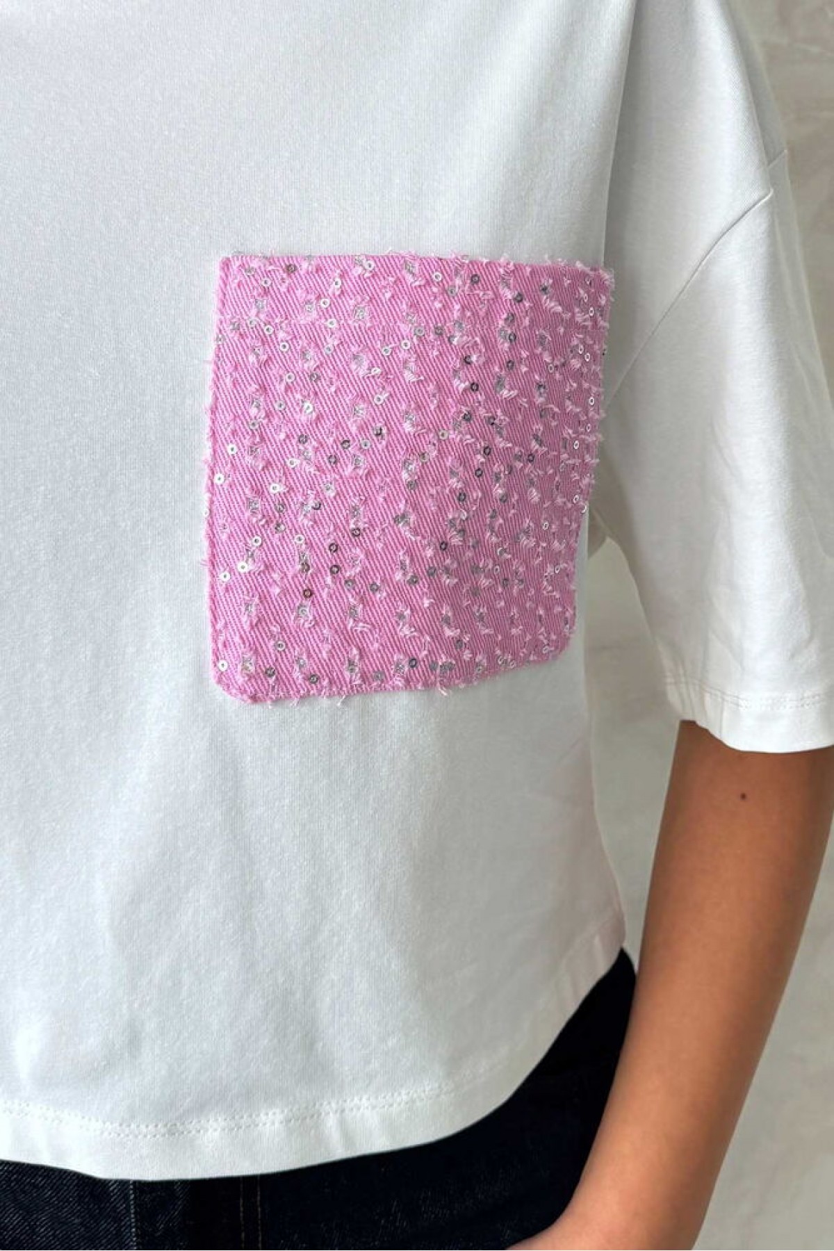 Cep Detaylı Toptan T-Shirt - Pembe | Topshow