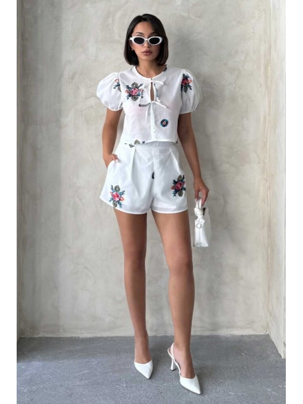 Embroidered Voile Shorts 