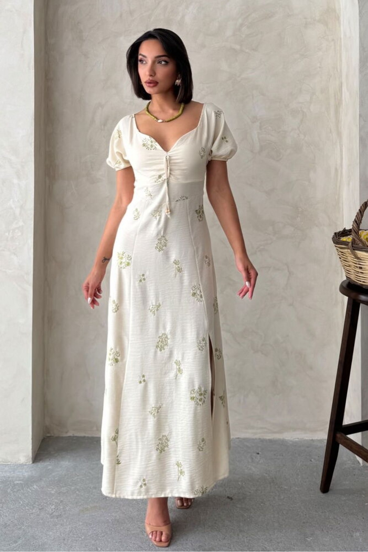Embroidered Linen Wholesale Dress 