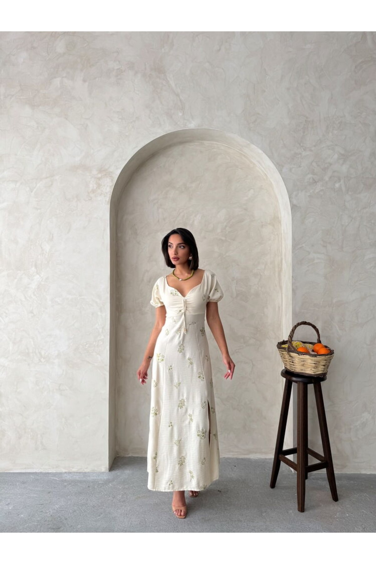 Embroidered Linen Wholesale Dress 