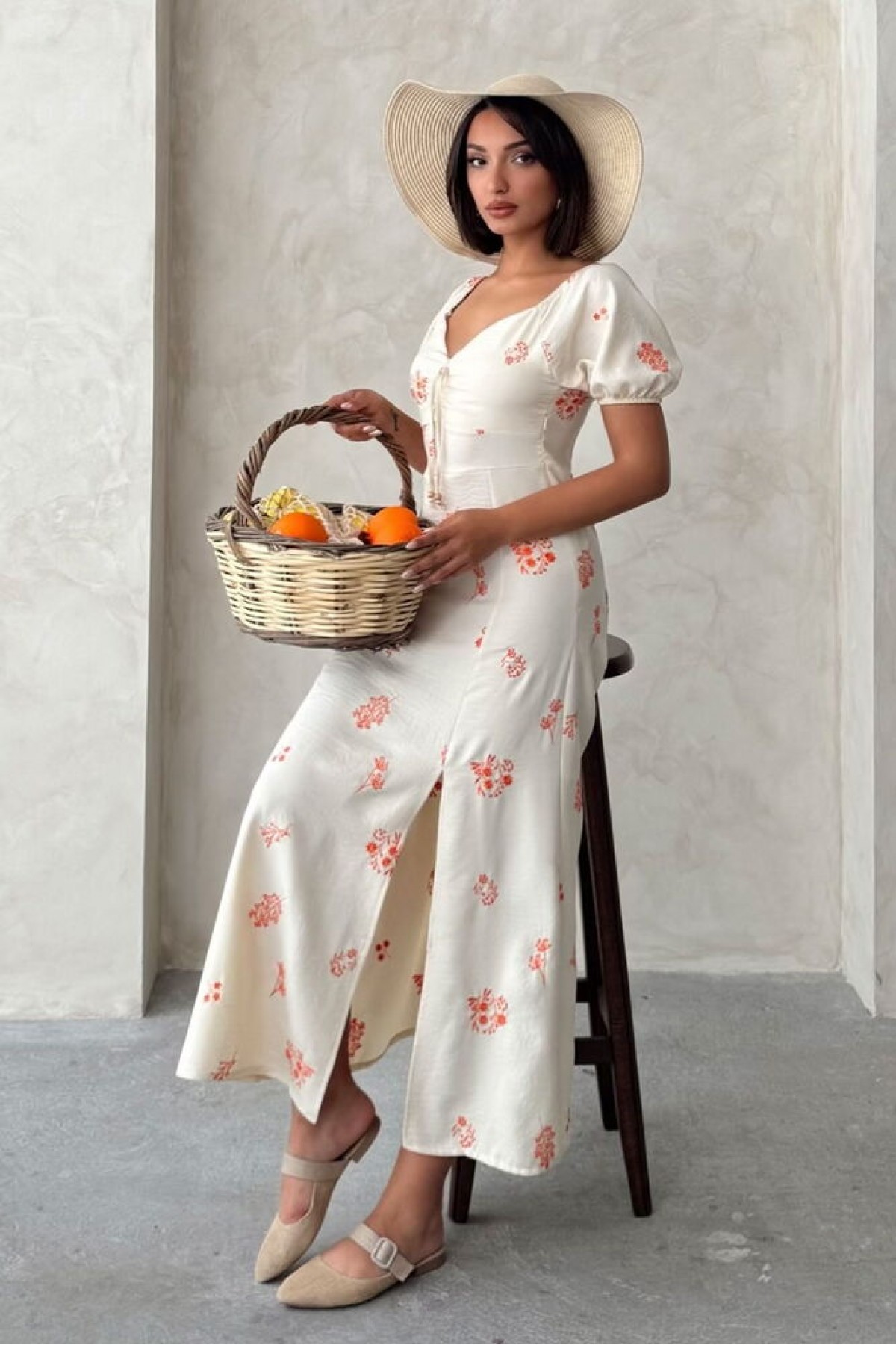 Embroidered Linen Wholesale Dress 