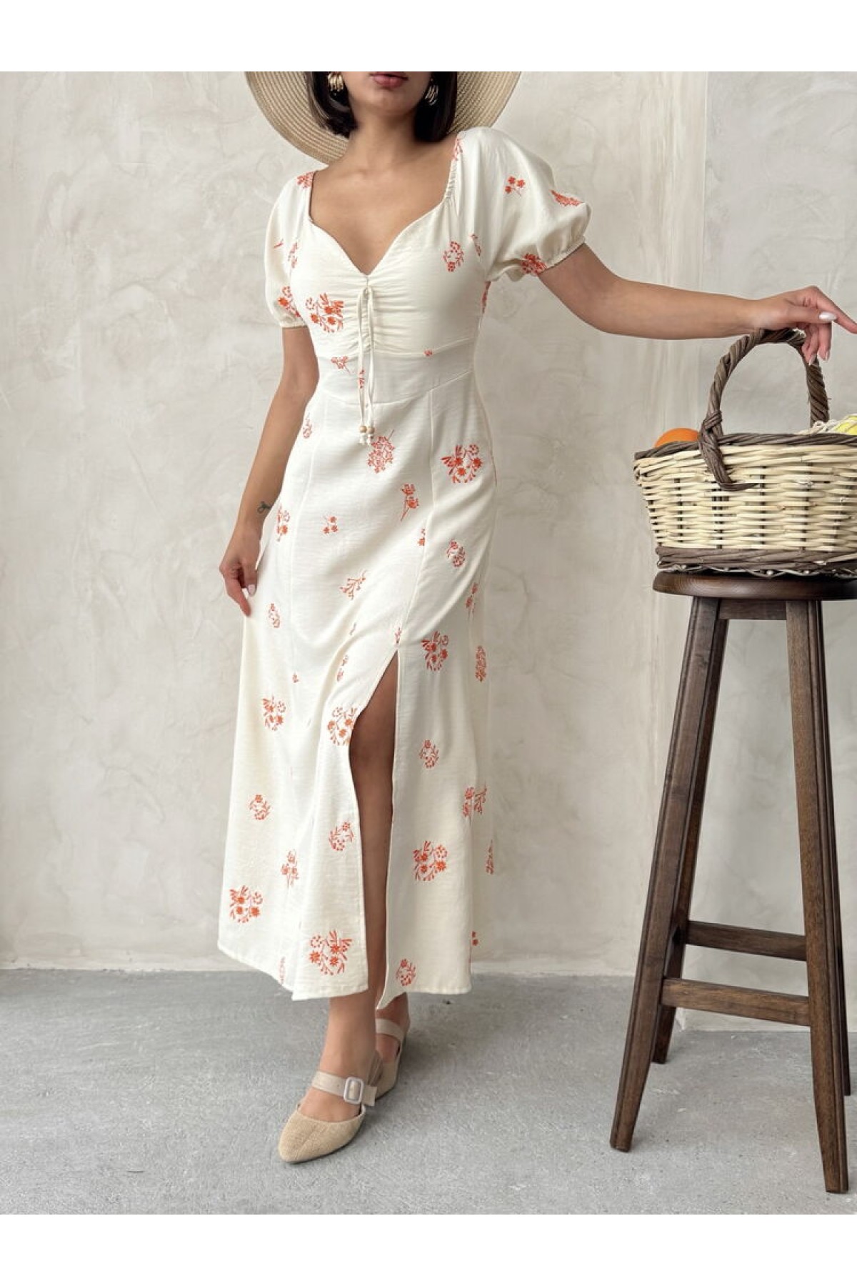 Embroidered Linen Wholesale Dress 
