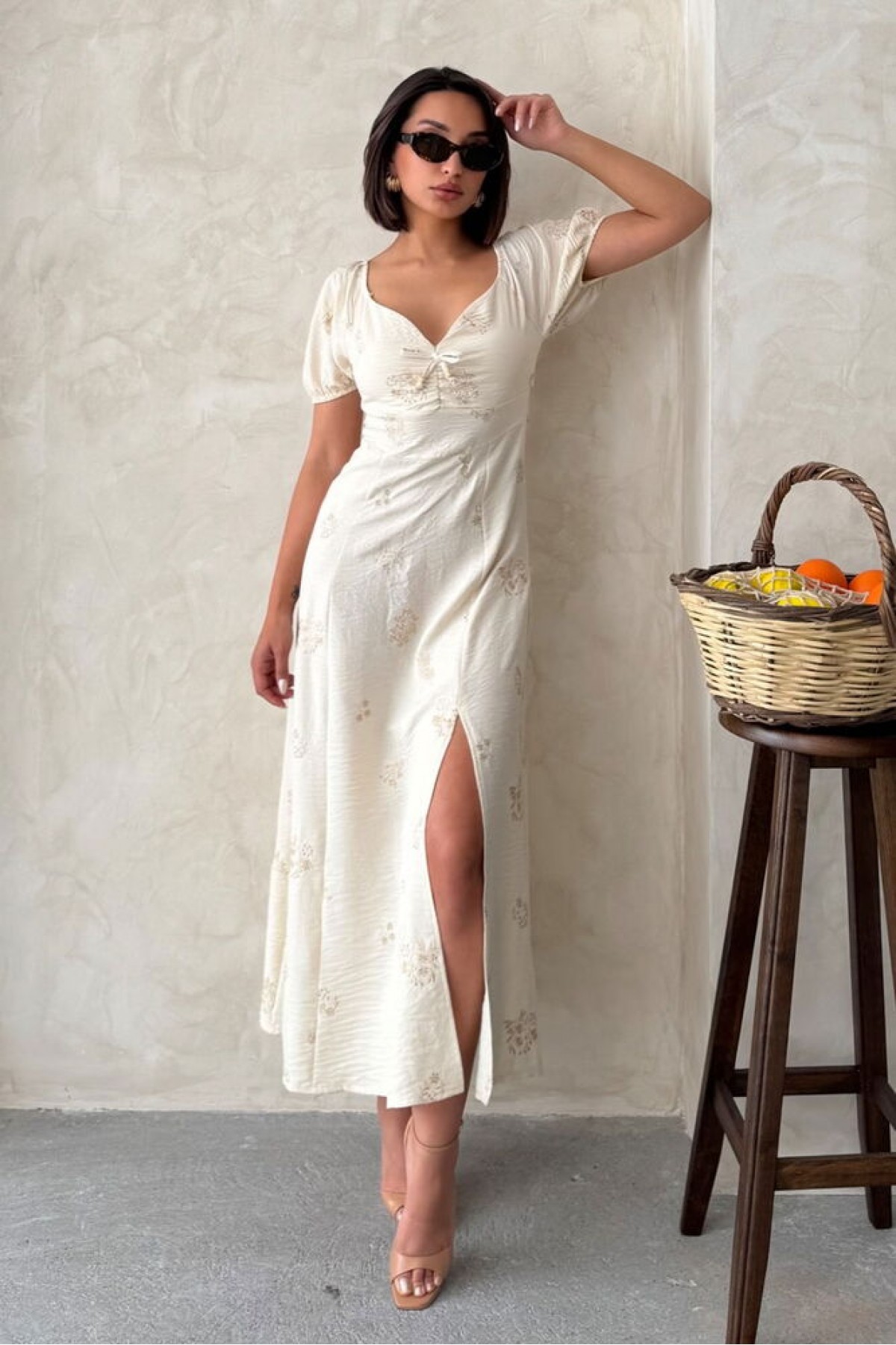 Embroidered Linen Wholesale Dress 