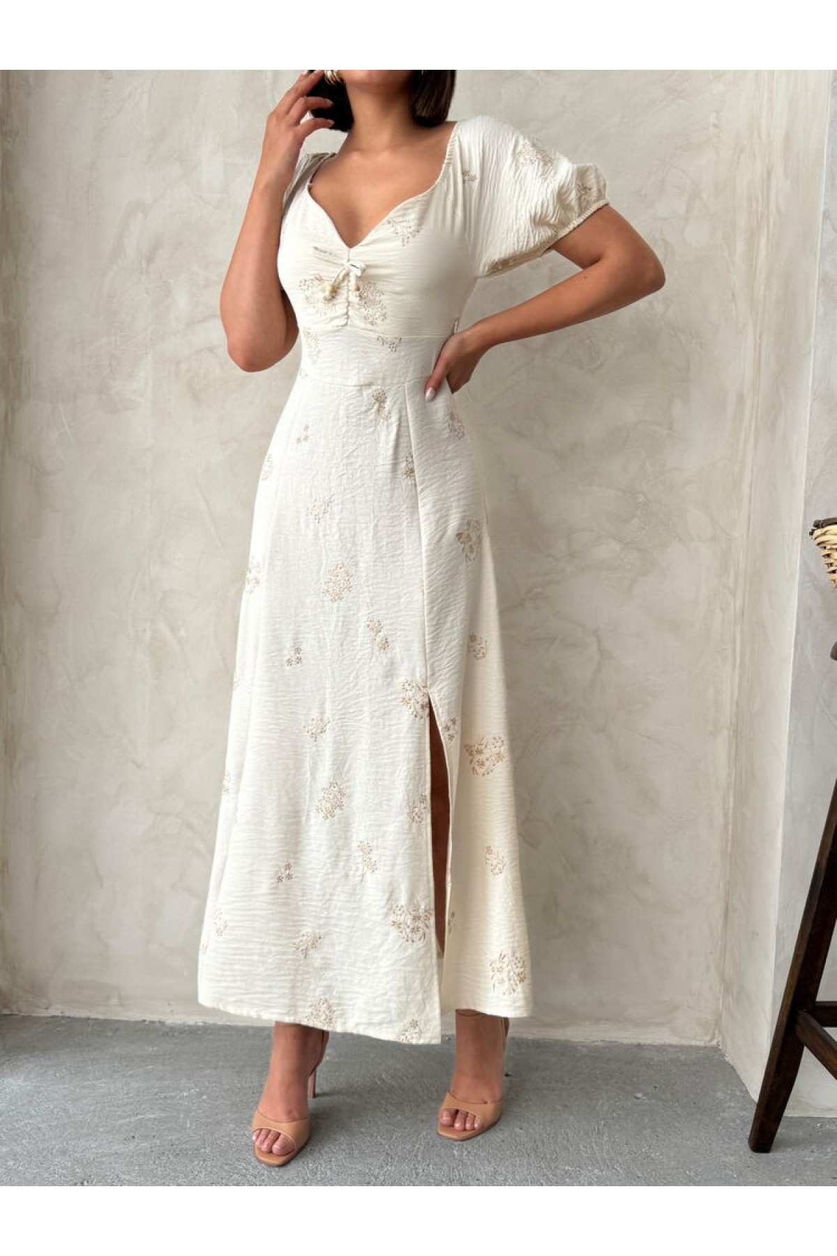 Embroidered Linen Wholesale Dress 