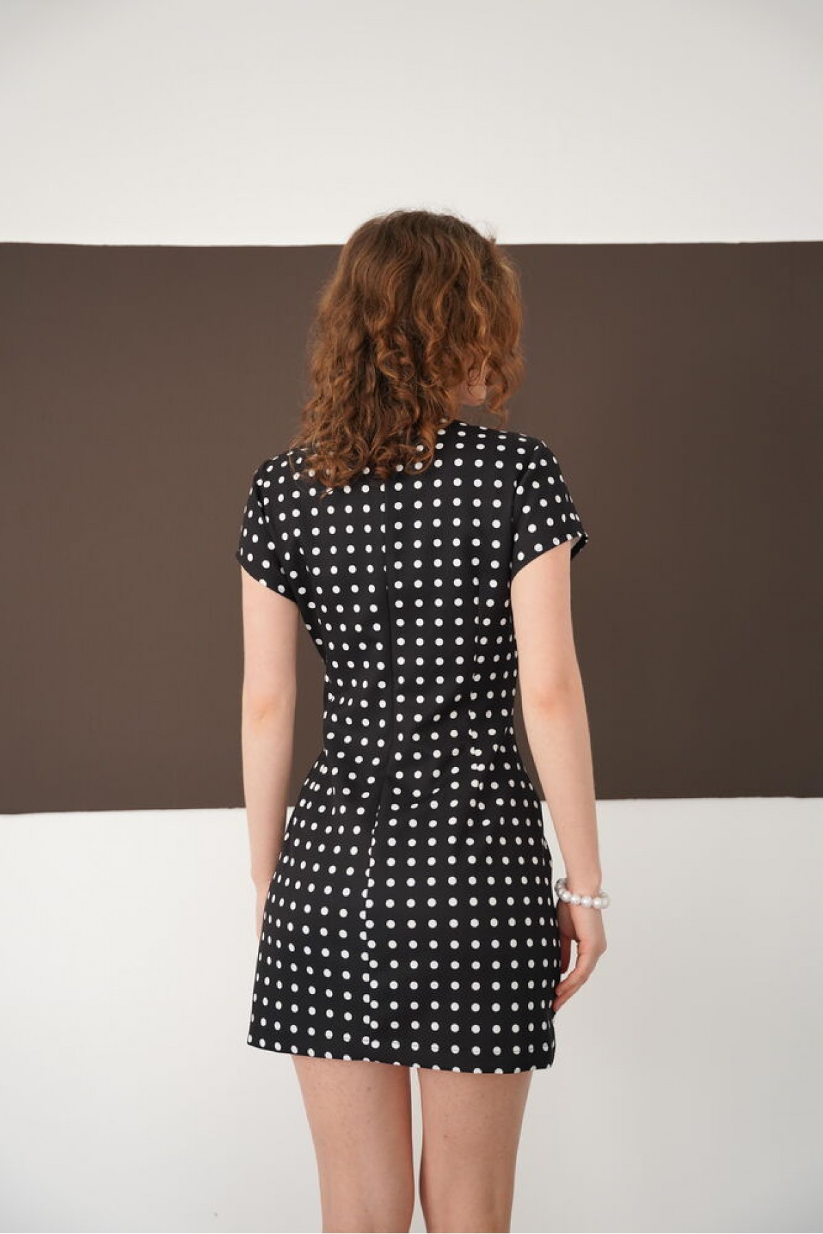 Puantiyeli Saten Toptan Elbise - Siyah | D2978 - Topshow