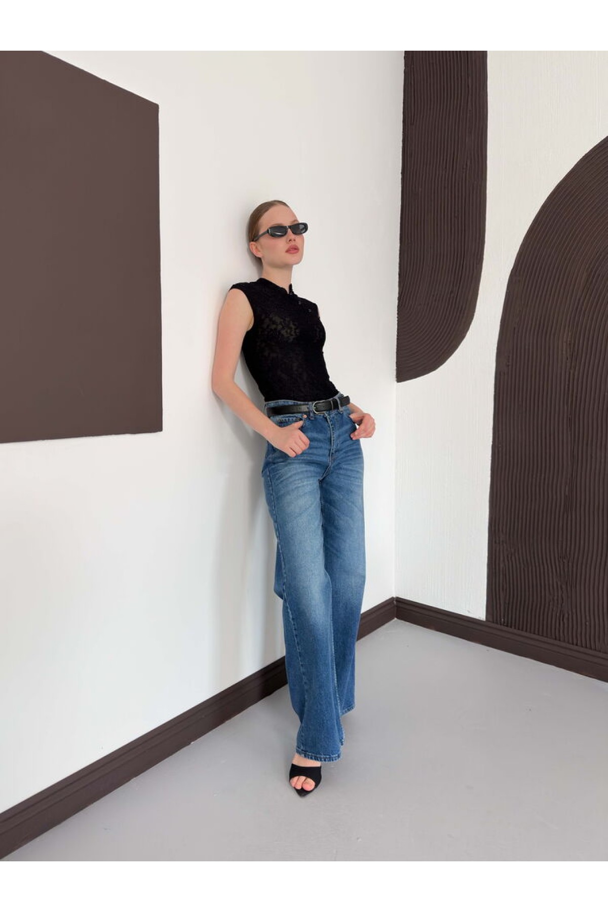 D 2997 KOLSUZ DANTEL BLUZ - SİYAH