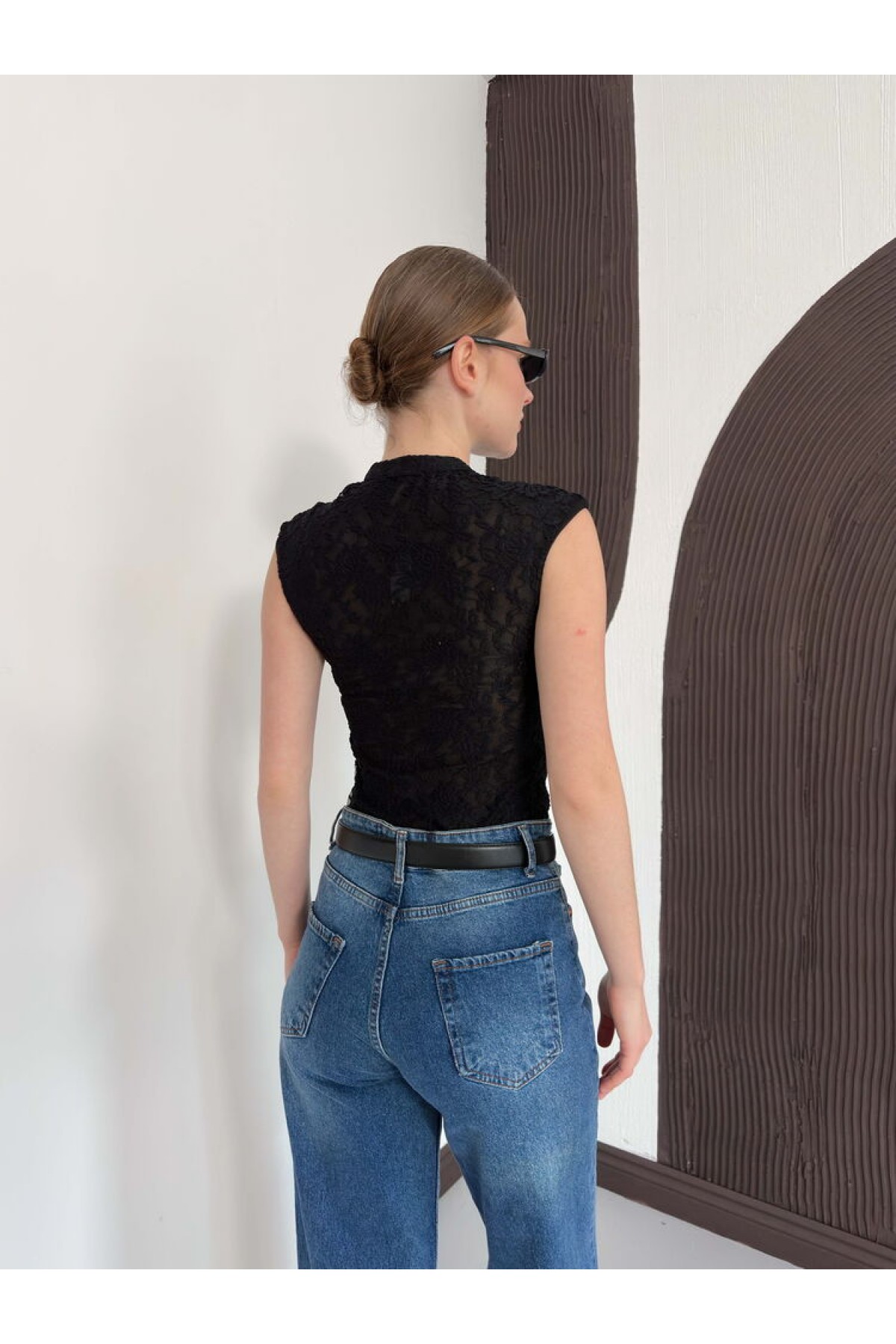 D 2997 KOLSUZ DANTEL BLUZ - SİYAH