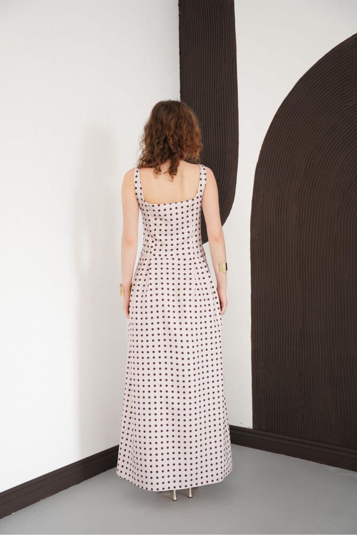 Puantiyeli Askılı Boydan Toptan Elbise - Taş Kahve | D3004 - Topshow