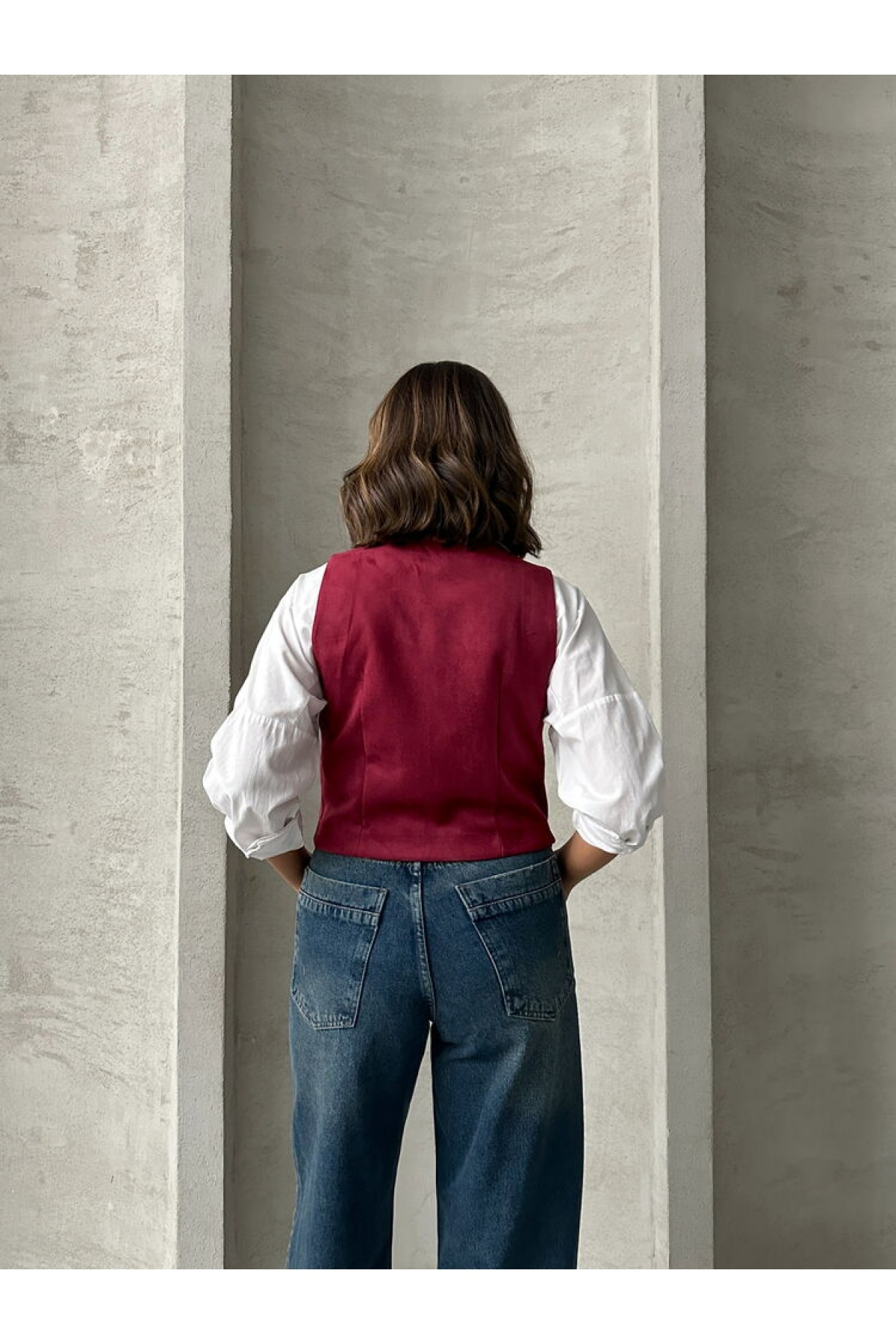 Süet Toptan Yelek - Bordo | TOPSHOW | F1528