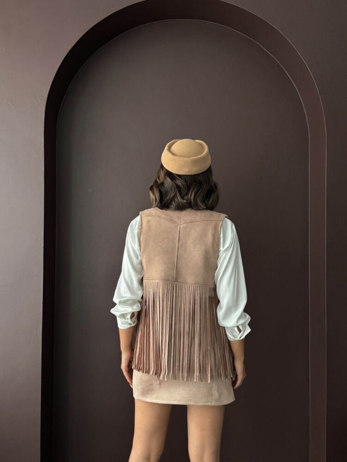 Topshow Püsküllü Droplu Yelek - Vizon | F1806