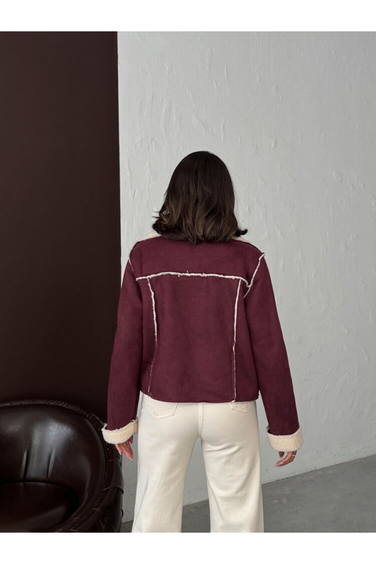 Topshow Topshow Bordo Süet Peluş Toptan Mont | F1856