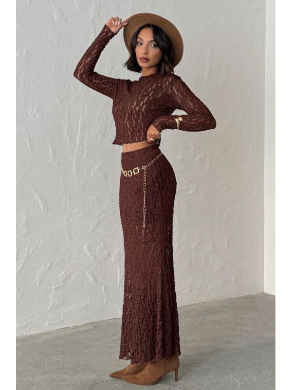 تنورة بنية طويلة شفافة للبيع بالجملة | توب شو