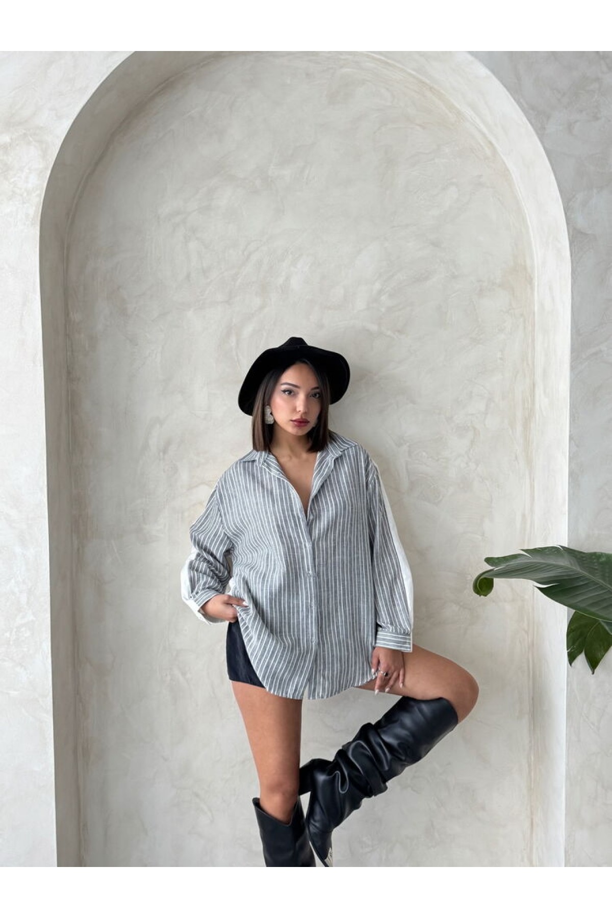 Çizgili Keten Gömlek  | Topshow | F1917