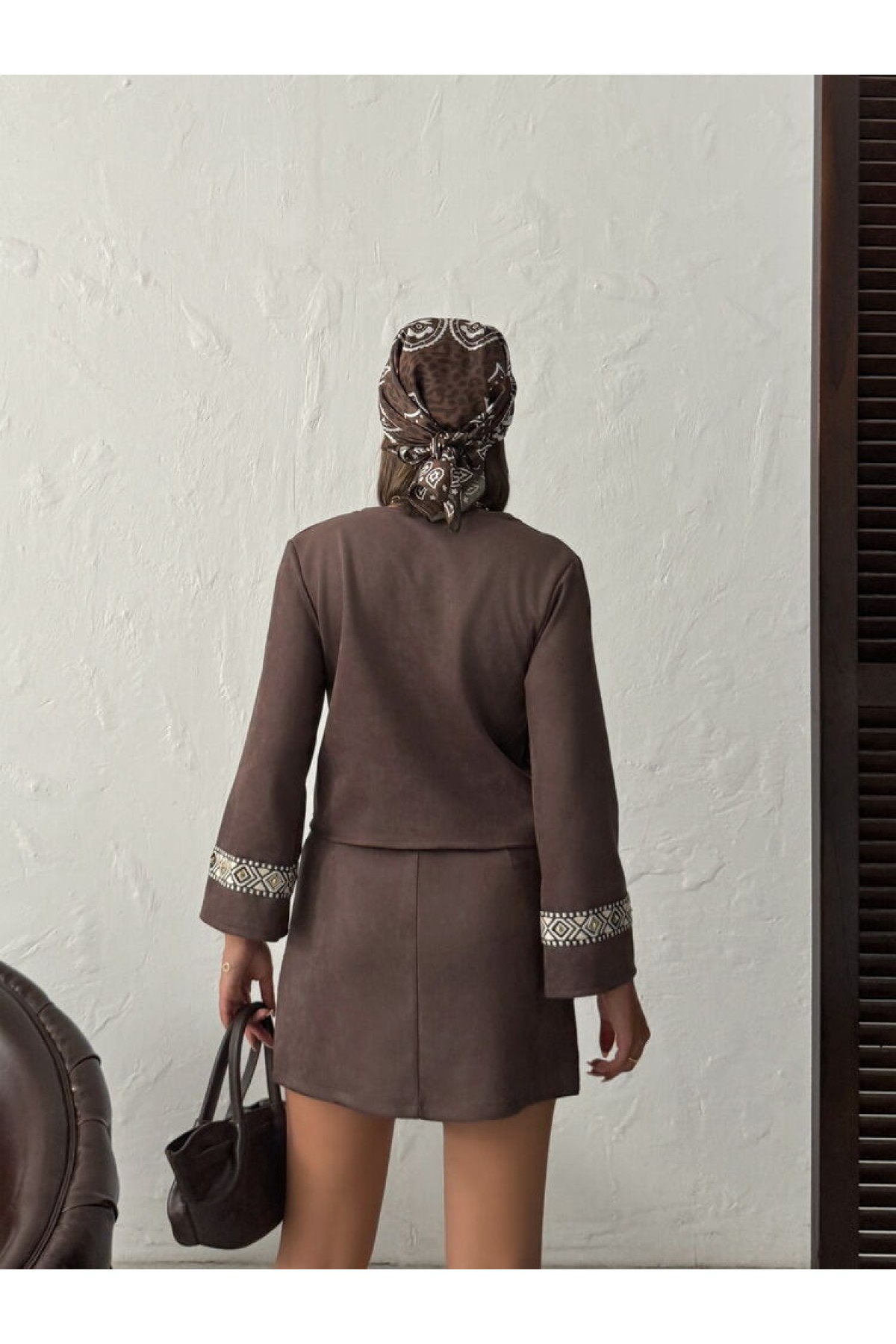 Topshow Stripe Detailed Scuba Suede Skirt 