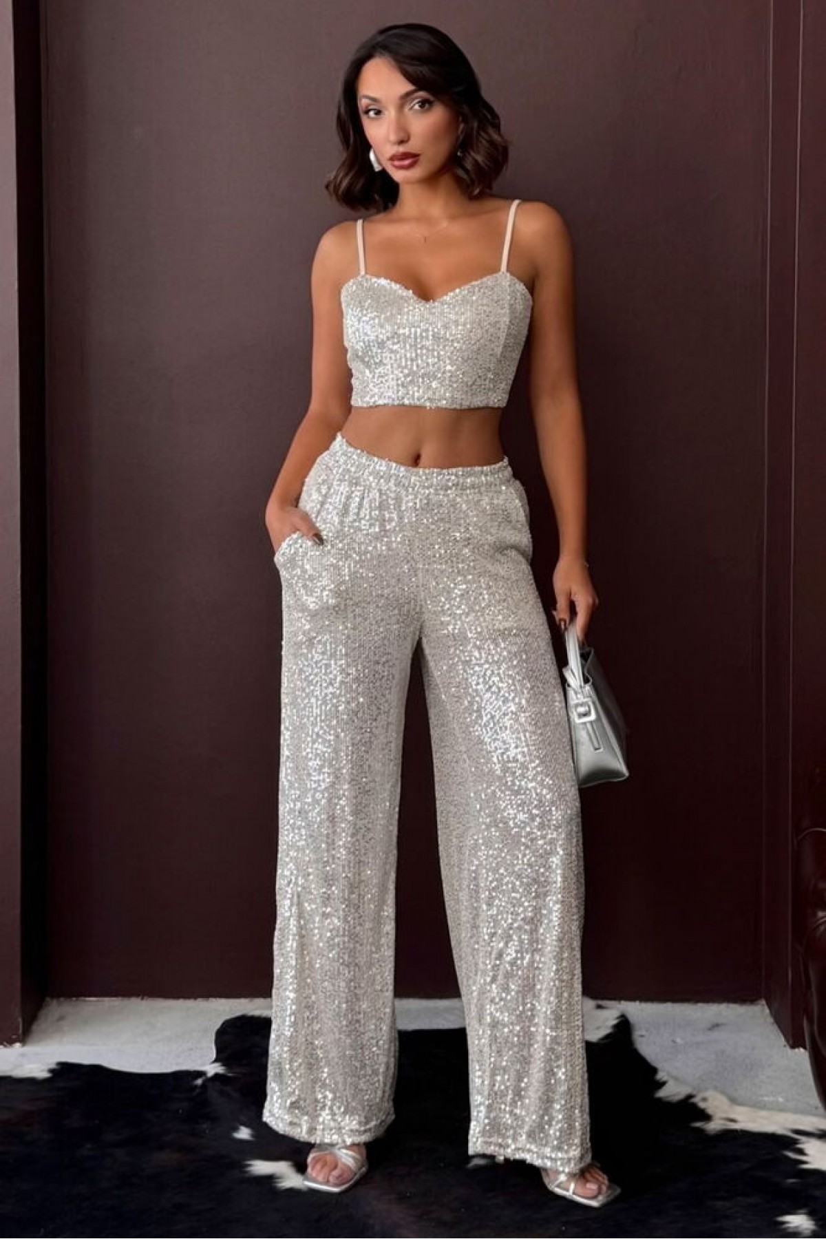 Sequined Wide Leg Women's Trousers 