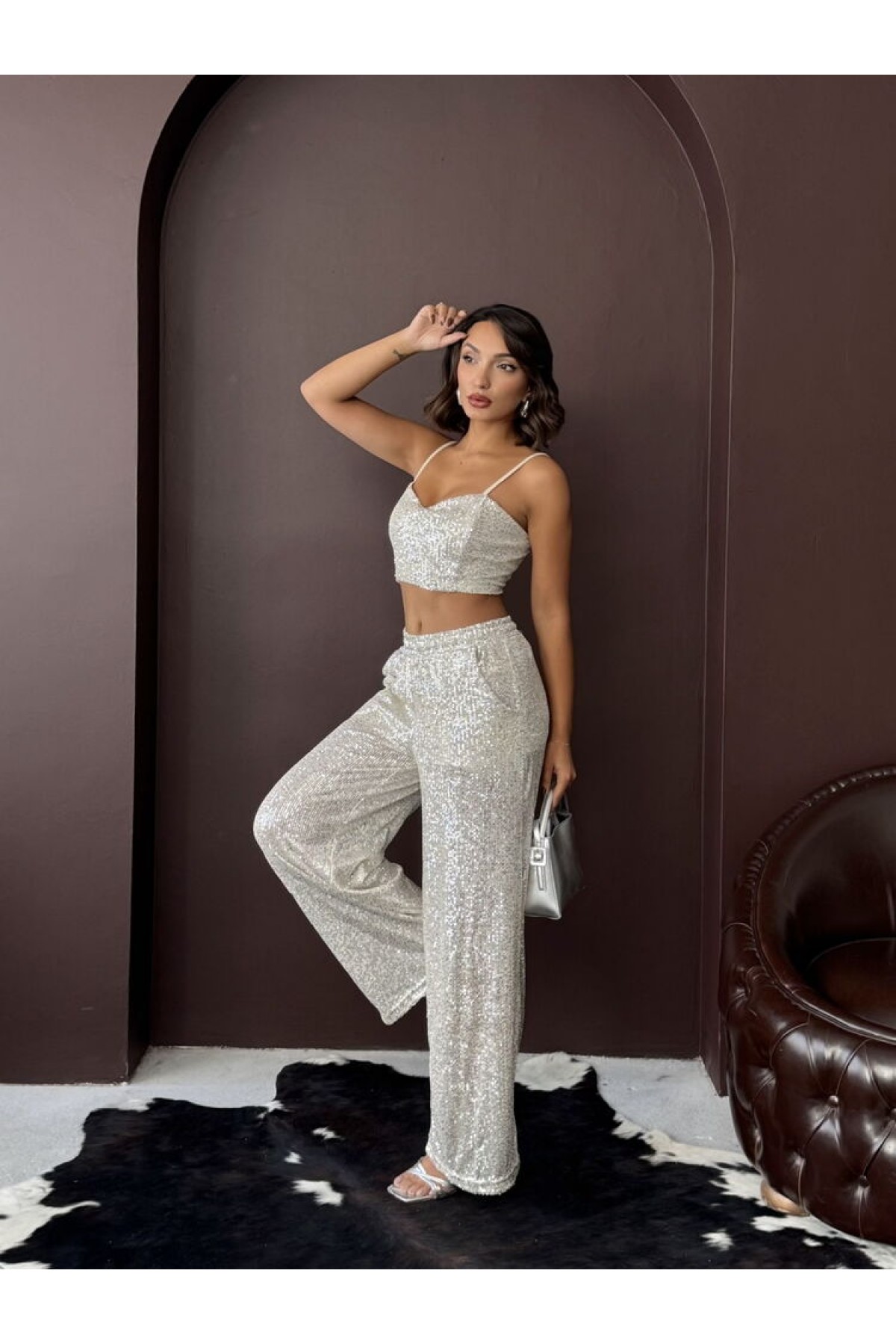 Sequined Wide Leg Women's Trousers 