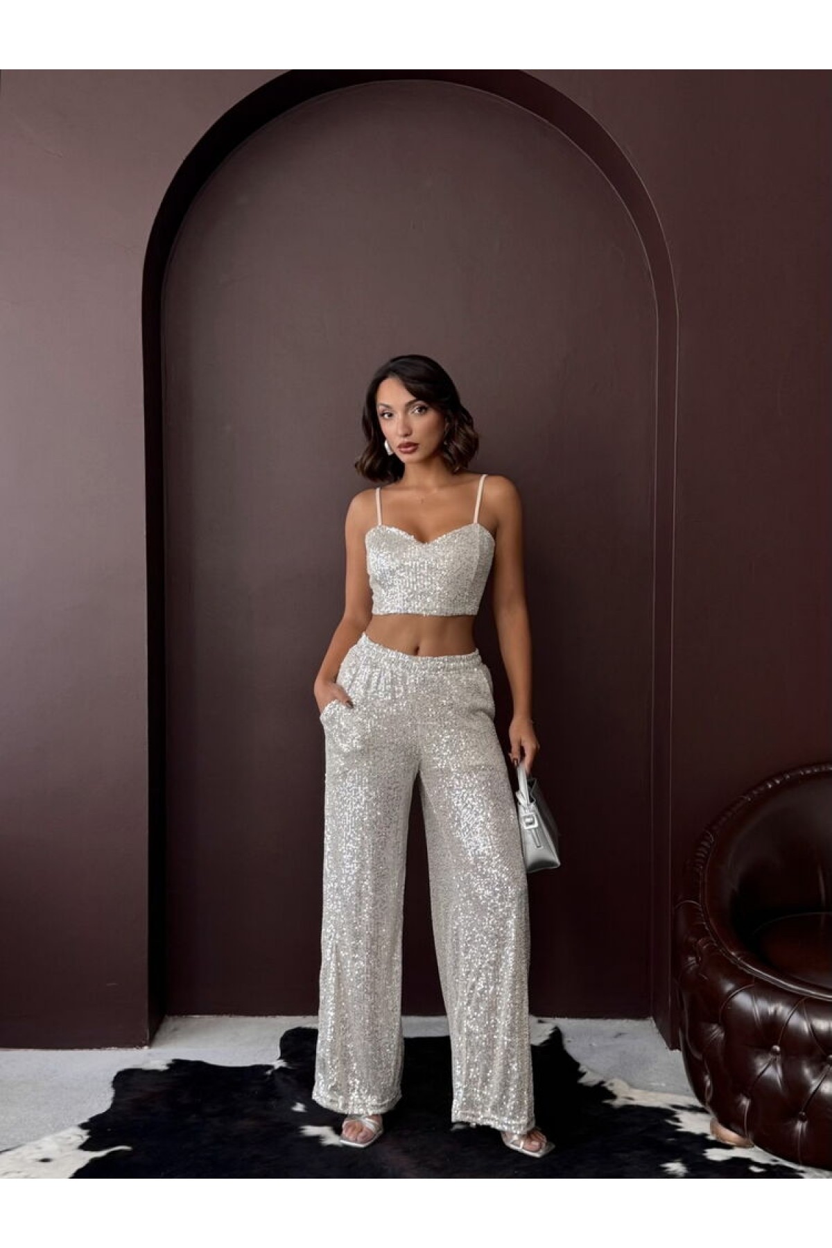 Sequined Wide Leg Women's Trousers 