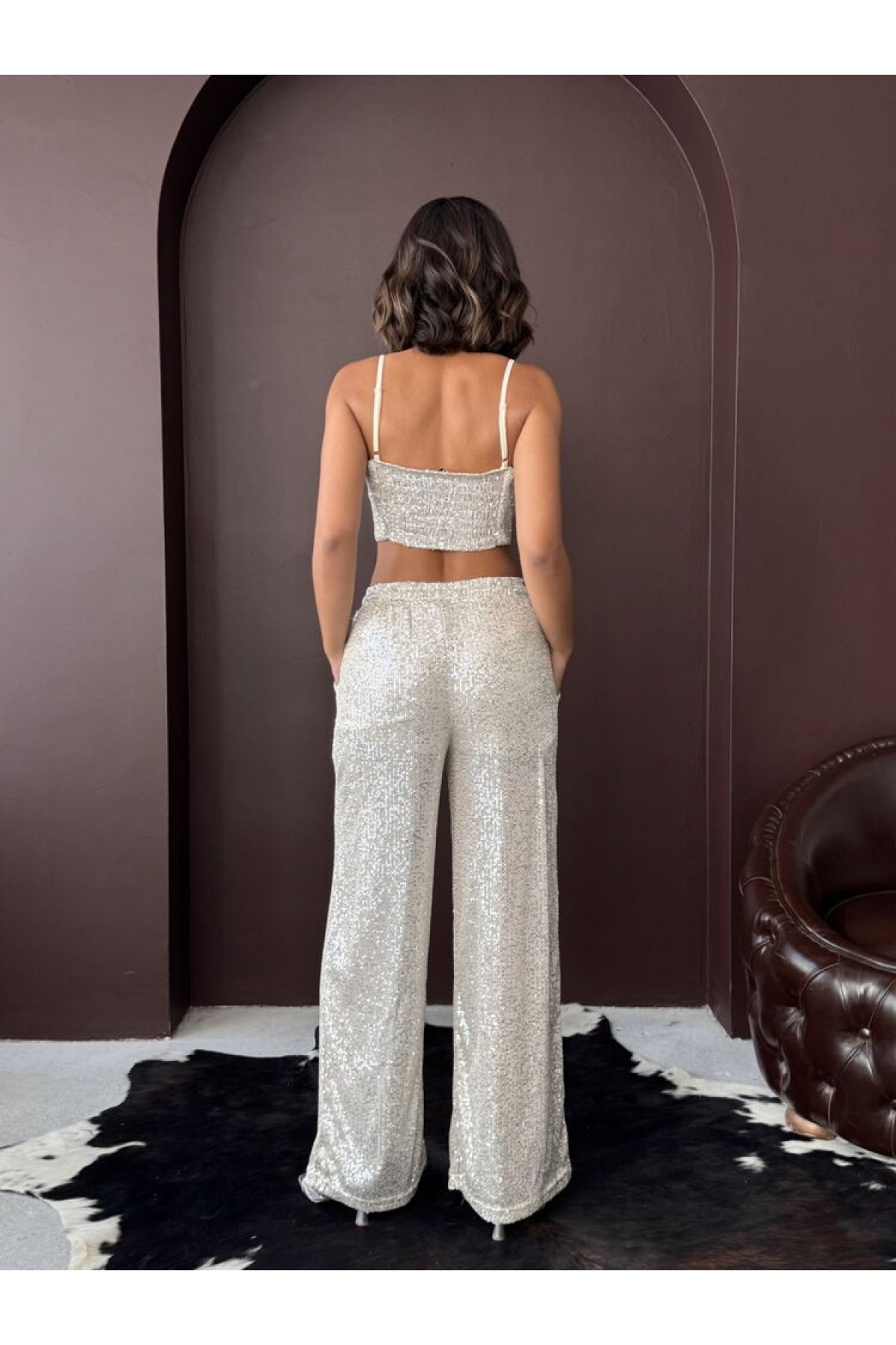 Sequined Wide Leg Women's Trousers 