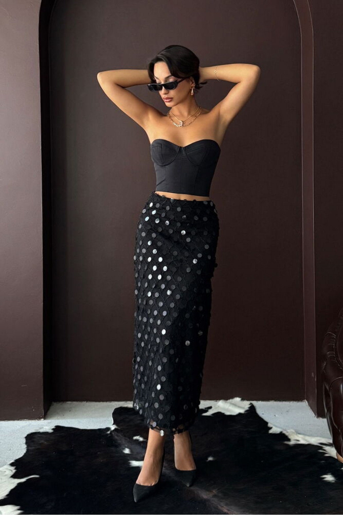 Topshow Sequin Detailed Evening Midi Skirt 