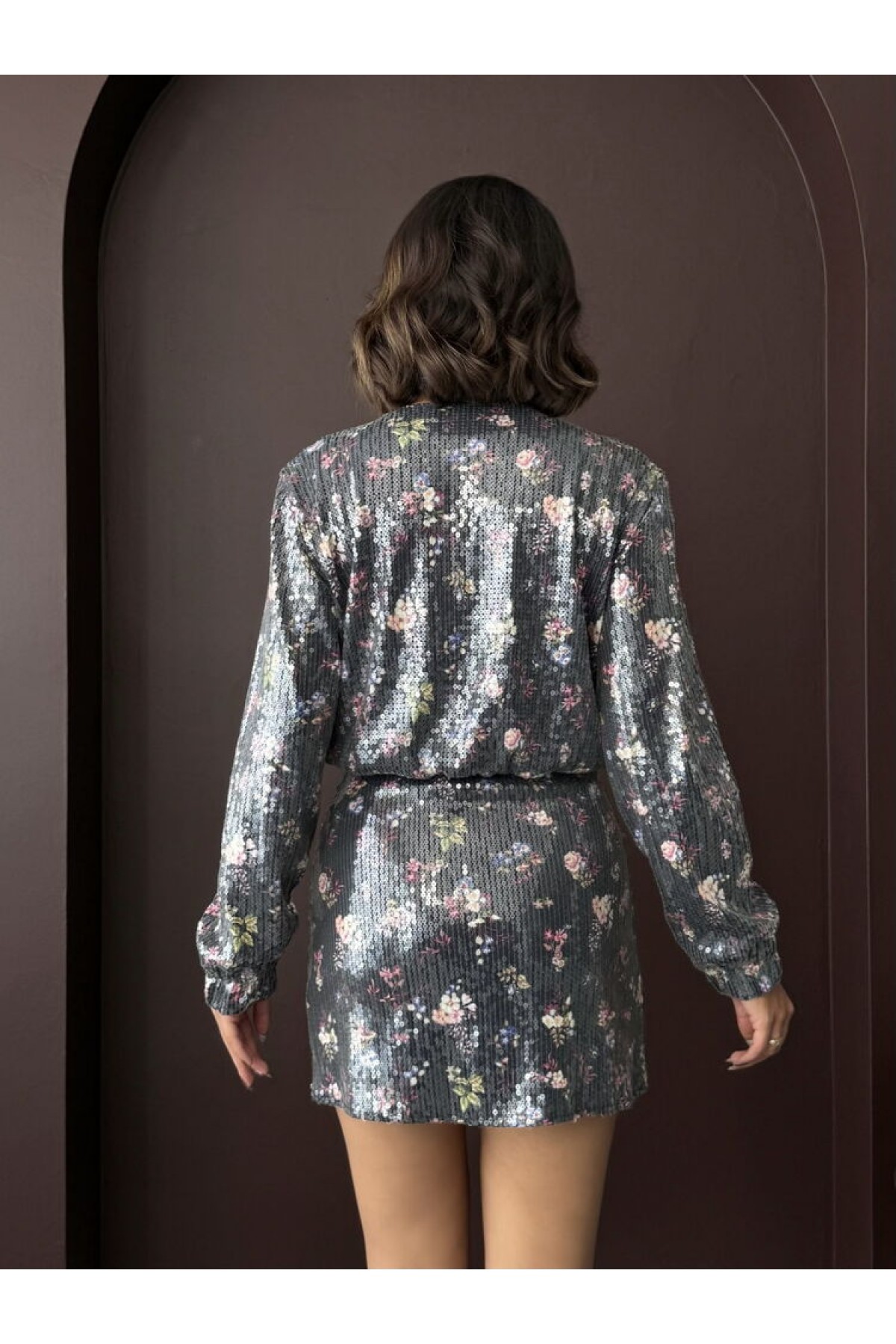 Topshow - Toptan Ciçek Baskılı Pullu Kısa Etek - Çiçek Dsn Pullu