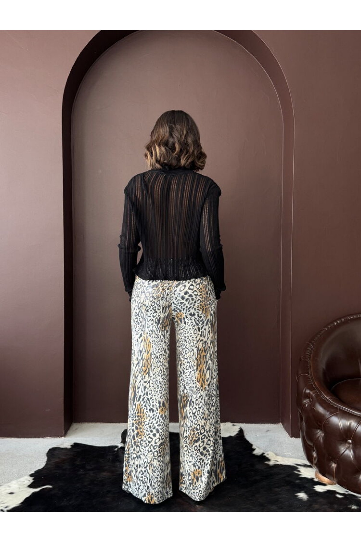 Trendy Leopard Patterned Wide Leg Trousers 