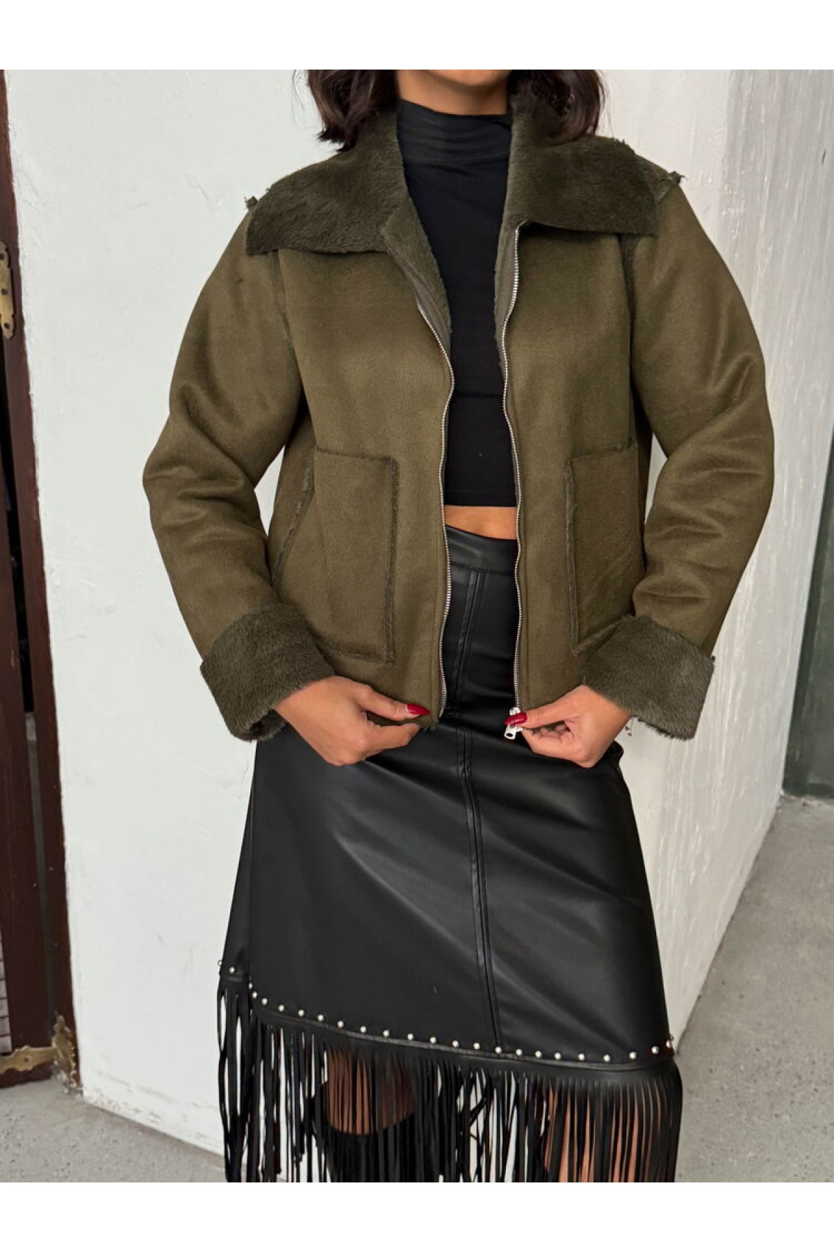 معطف توب شو المصنوع من جلد الغزال والأرانب المصفح للبيع بالجملة 