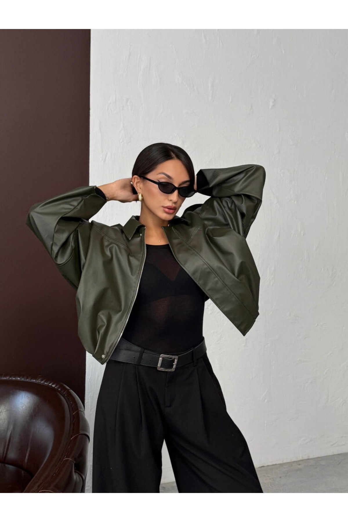 معطف من الجلد الصناعي F 2035 