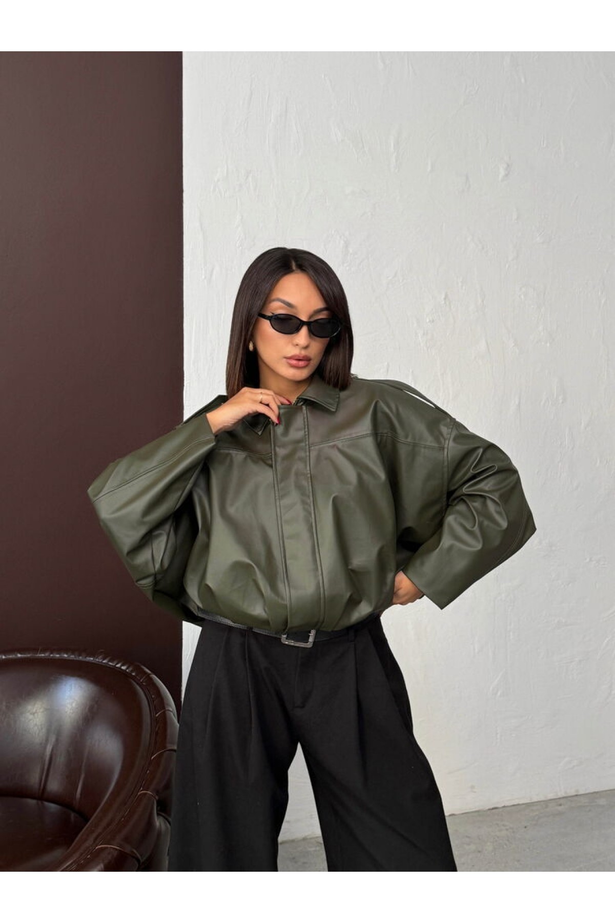 معطف من الجلد الصناعي F 2035 