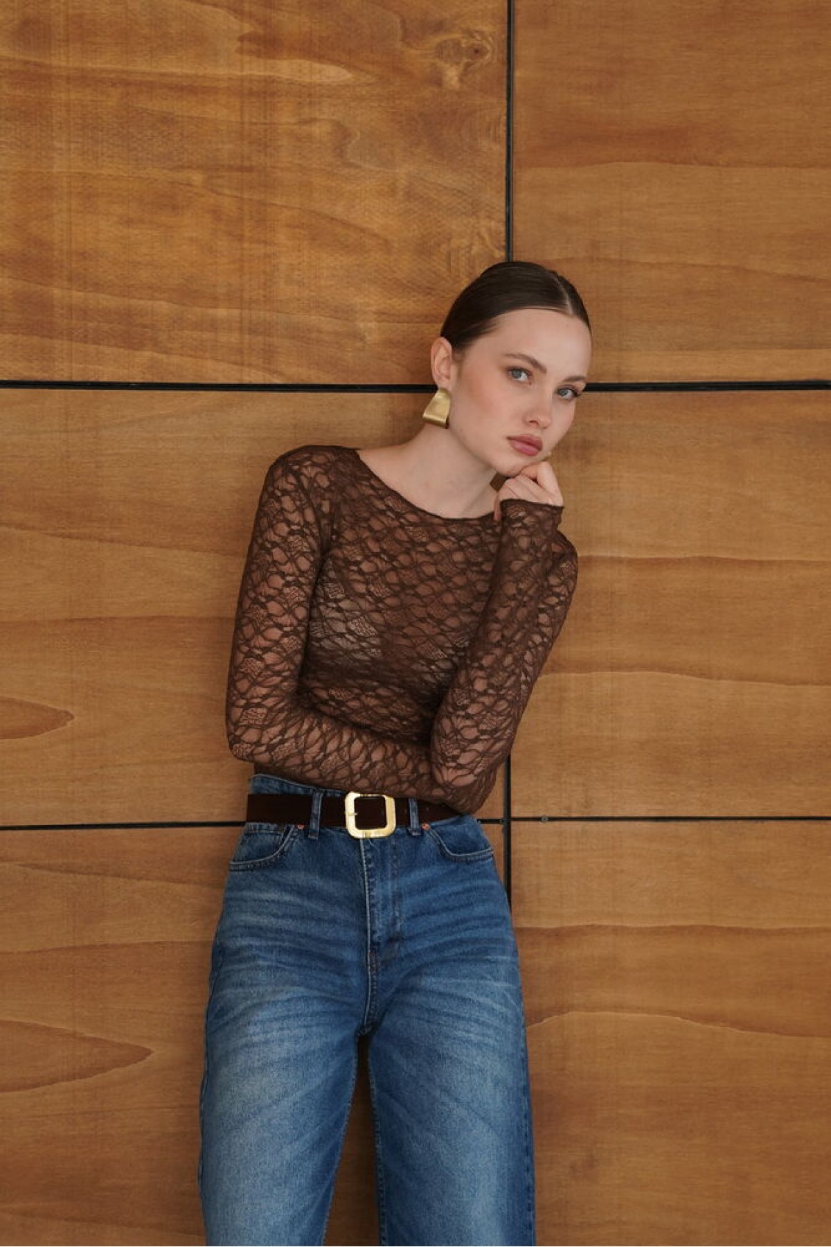 Dantel Toptan Bluz - Kahve | F2092 - Topshow